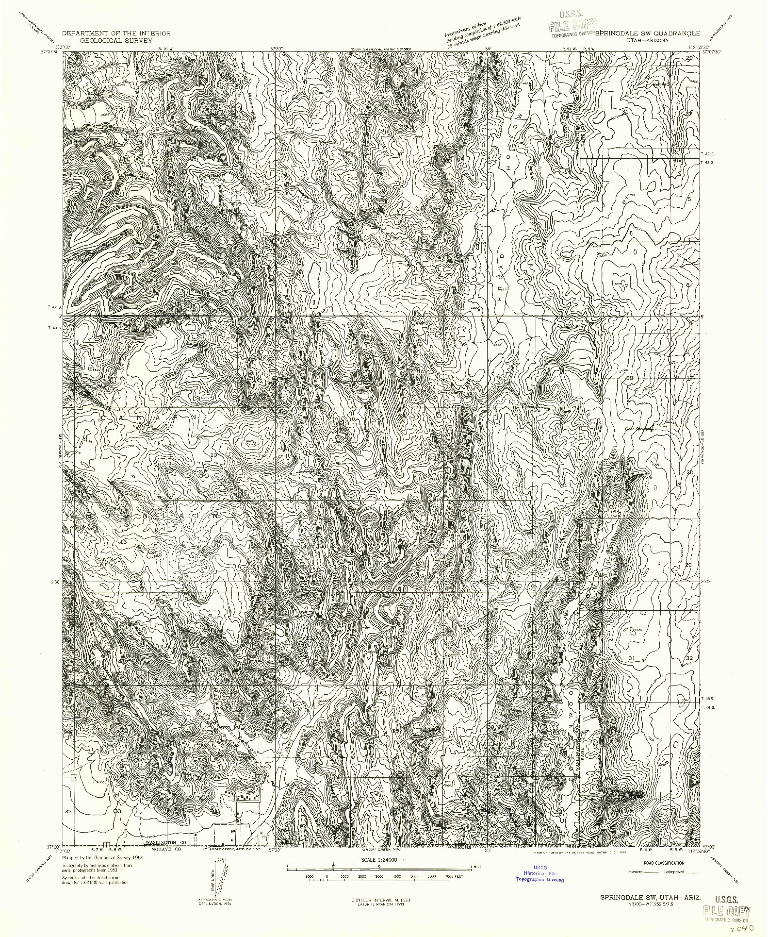 USGS 1:24000-SCALE QUADRANGLE FOR SPRINGDALE SW, UT 1956