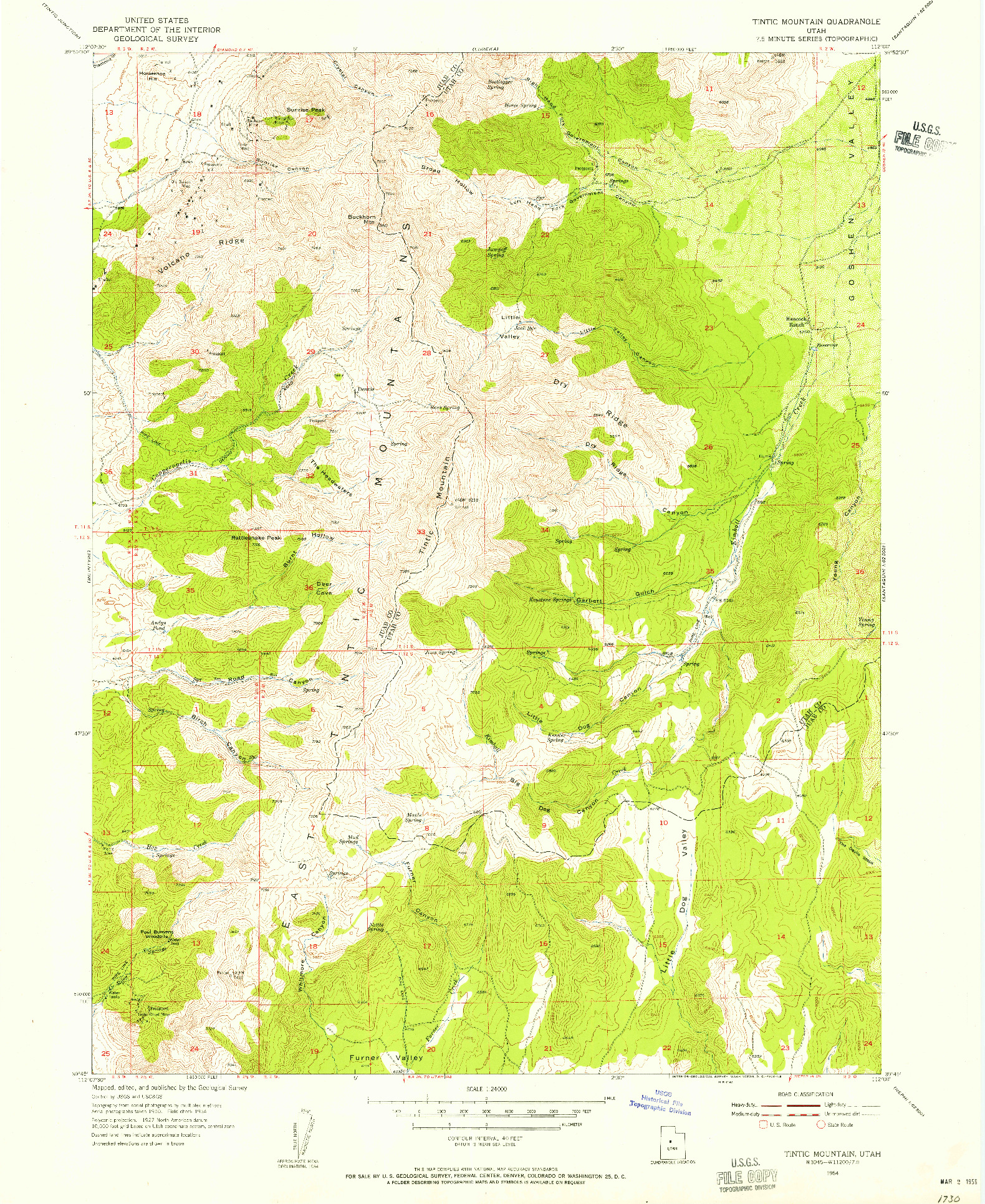 USGS 1:24000-SCALE QUADRANGLE FOR TINTIC MOUNTAIN, UT 1954