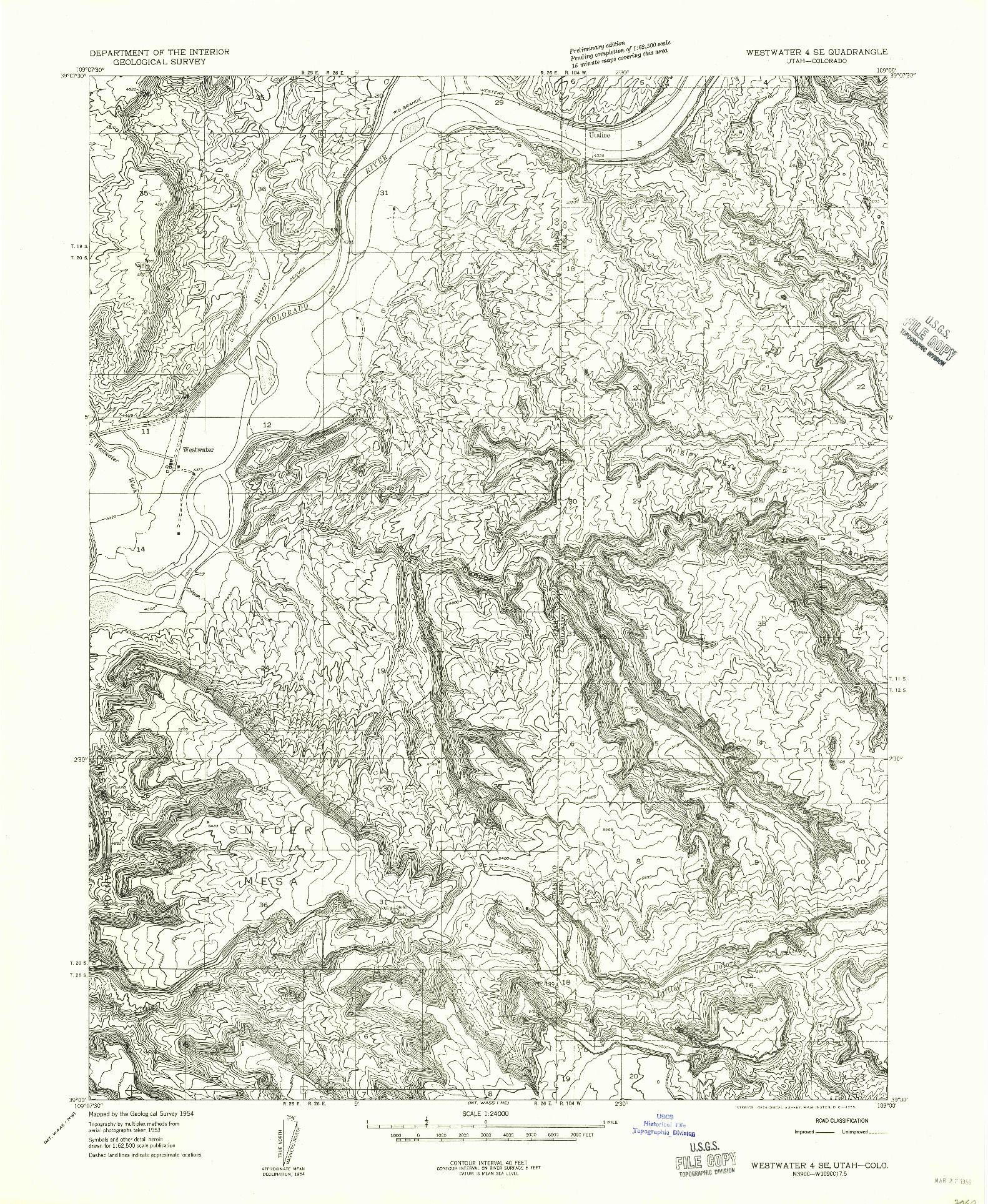 USGS 1:24000-SCALE QUADRANGLE FOR WESTWATER 4 SE, UT 1956