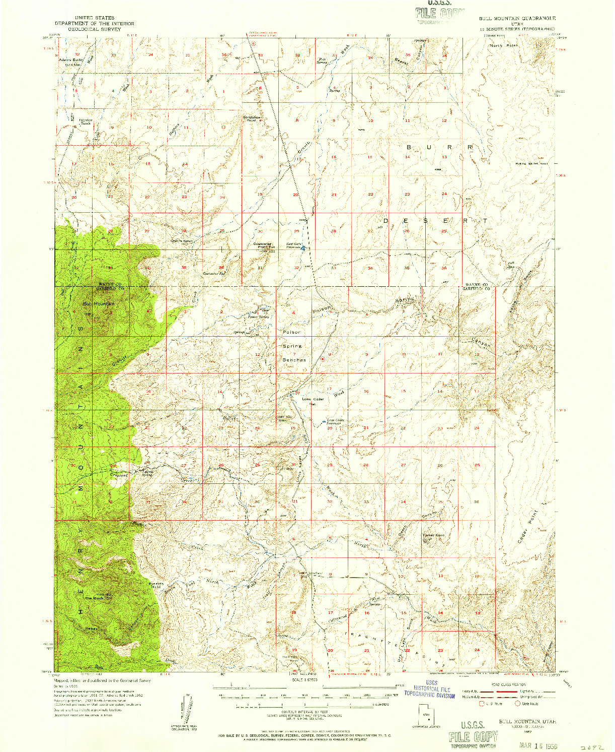 USGS 1:62500-SCALE QUADRANGLE FOR BULL MOUNTAIN, UT 1952