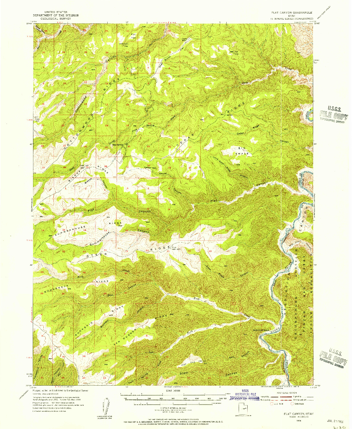 USGS 1:62500-SCALE QUADRANGLE FOR FLAT CANYON, UT 1954