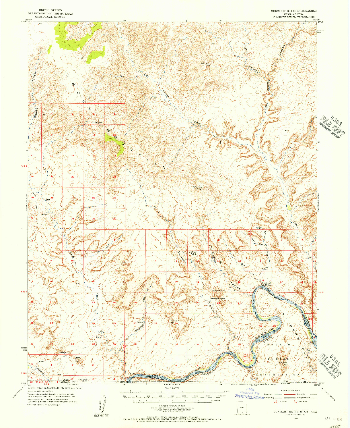 USGS 1:62500-SCALE QUADRANGLE FOR GUNSIGHT BUTTE, UT 1953