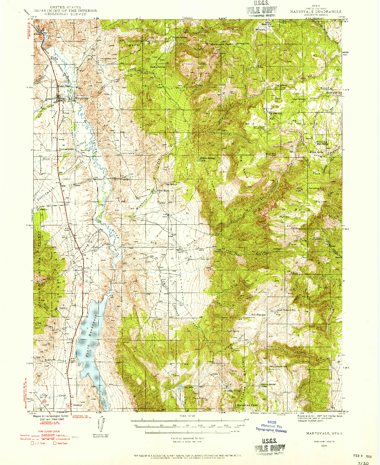 USGS 1:62500-SCALE QUADRANGLE FOR MARYSVALE, UT 1945