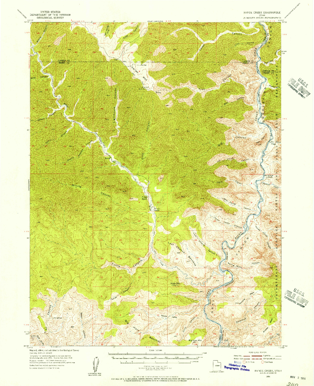 USGS 1:62500-SCALE QUADRANGLE FOR RANGE CREEK, UT 1954