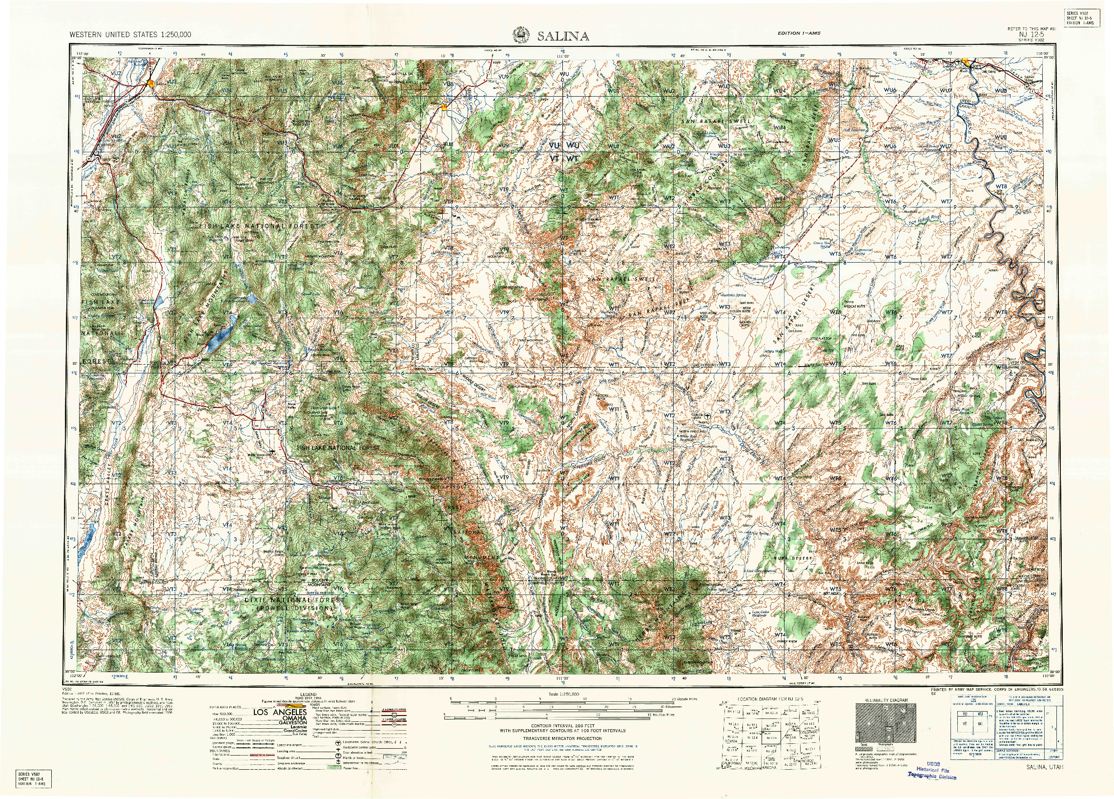 USGS 1:250000-SCALE QUADRANGLE FOR SALINA, UT 1956