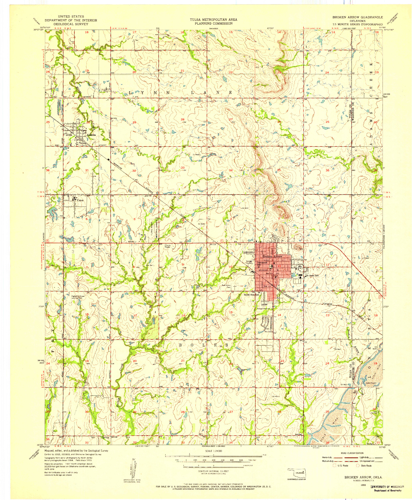 USGS 1:24000-SCALE QUADRANGLE FOR BROKEN ARROW, OK 1955