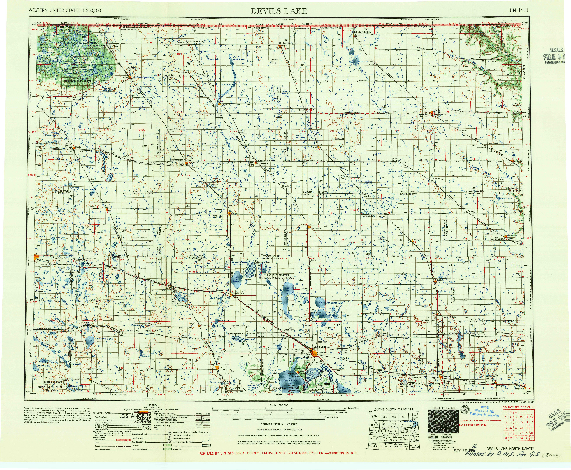 USGS 1:250000-SCALE QUADRANGLE FOR DEVILS LAKE, ND 1956