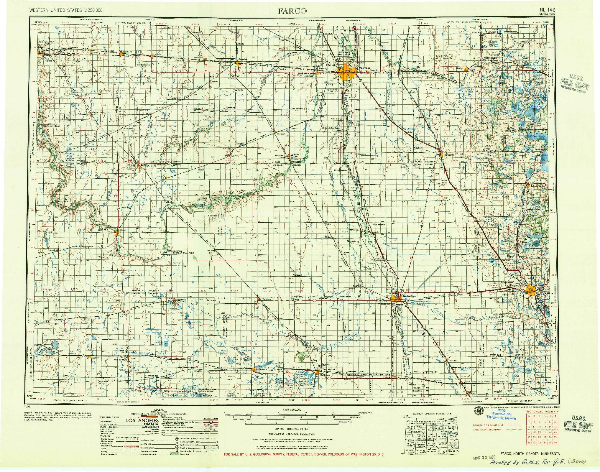 USGS 1:250000-SCALE QUADRANGLE FOR FARGO, ND 1956