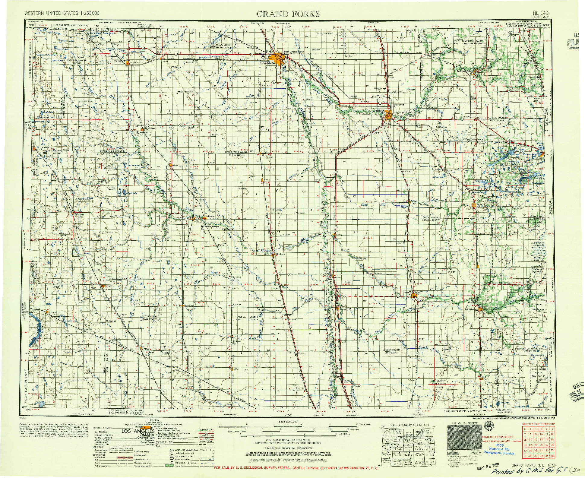 USGS 1:250000-SCALE QUADRANGLE FOR GRAND FORKS, ND 1956