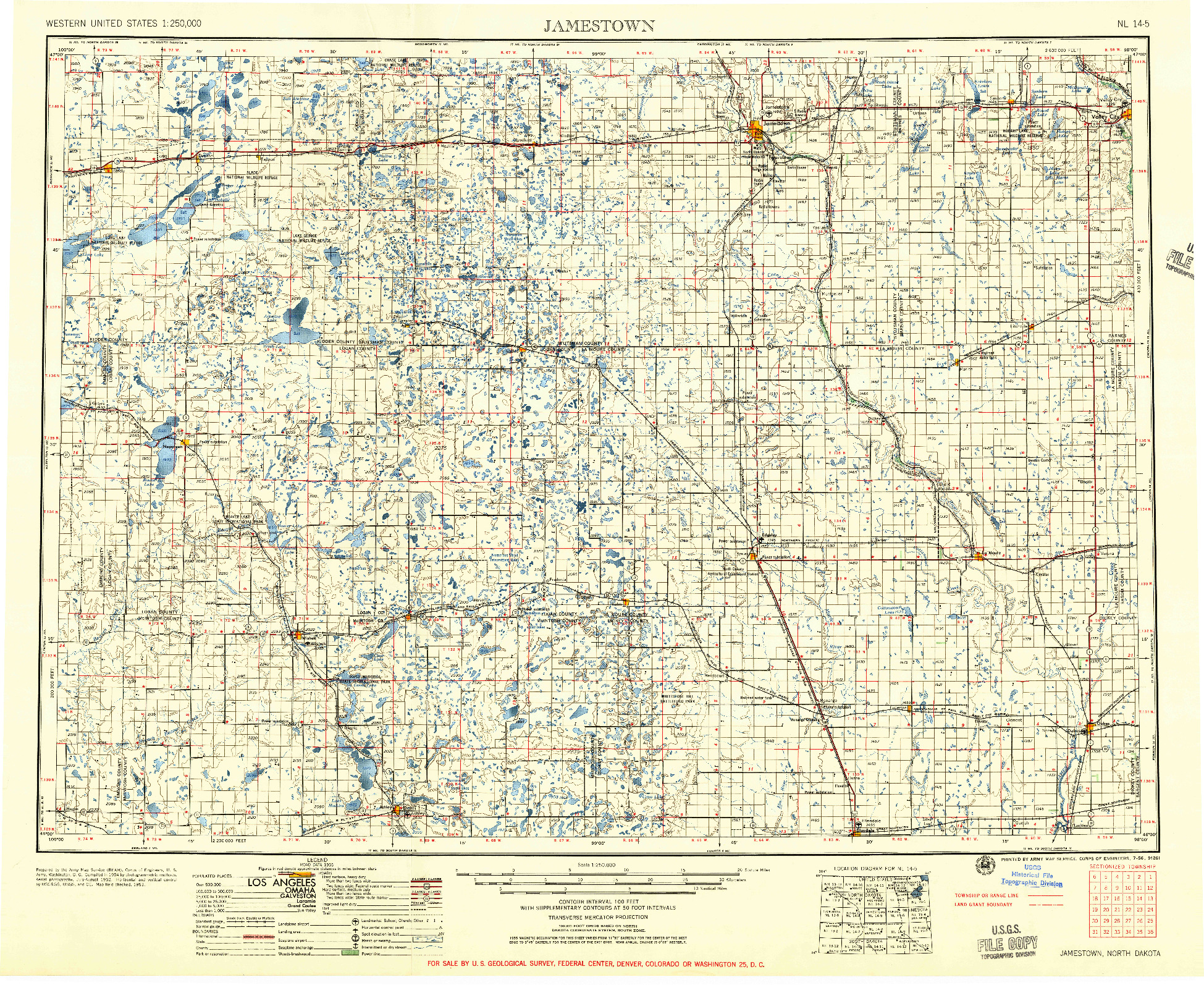 USGS 1:250000-SCALE QUADRANGLE FOR JAMESTOWN, ND 1956