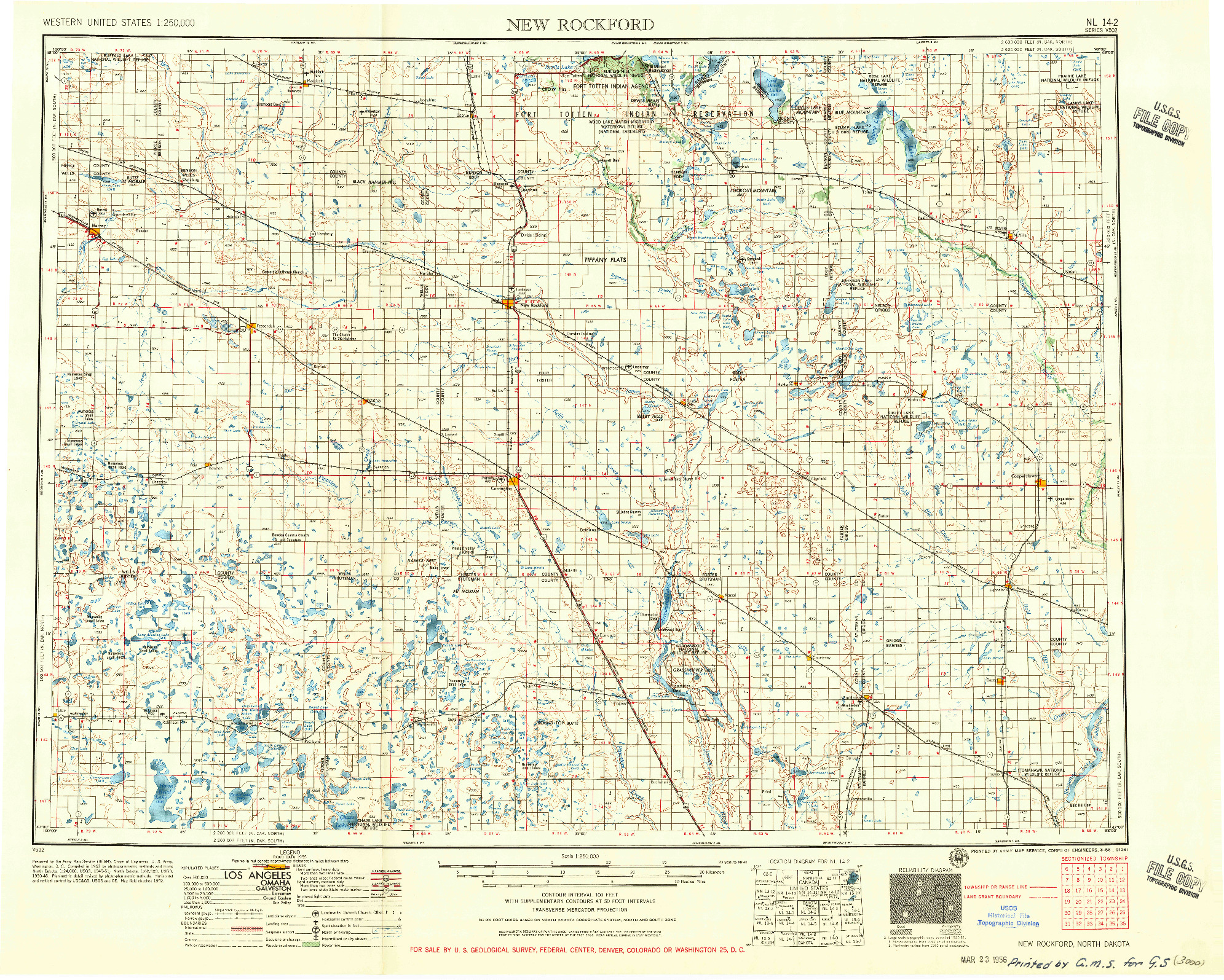 USGS 1:250000-SCALE QUADRANGLE FOR NEW ROCKFORD, ND 1956