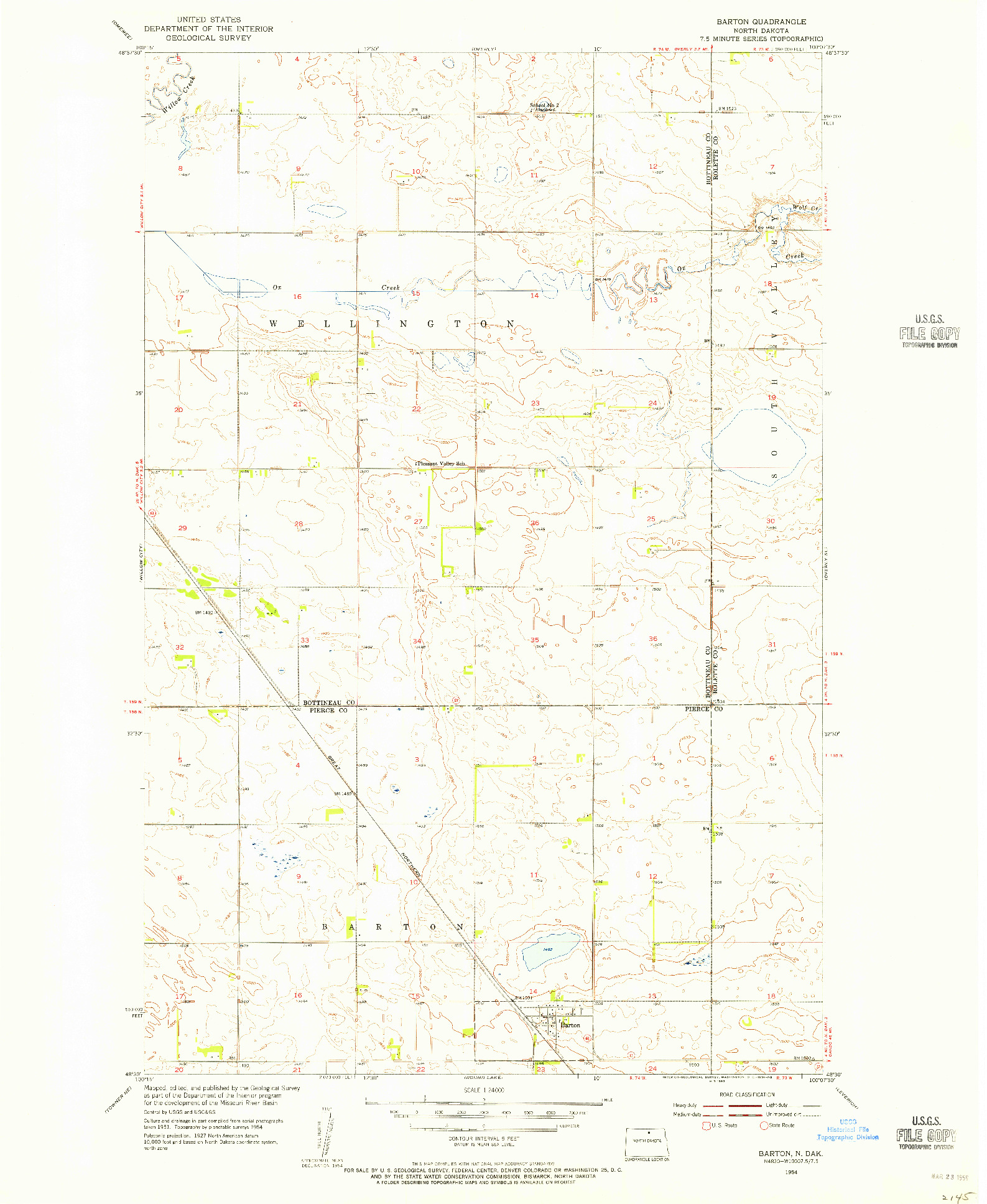 USGS 1:24000-SCALE QUADRANGLE FOR BARTON, ND 1954