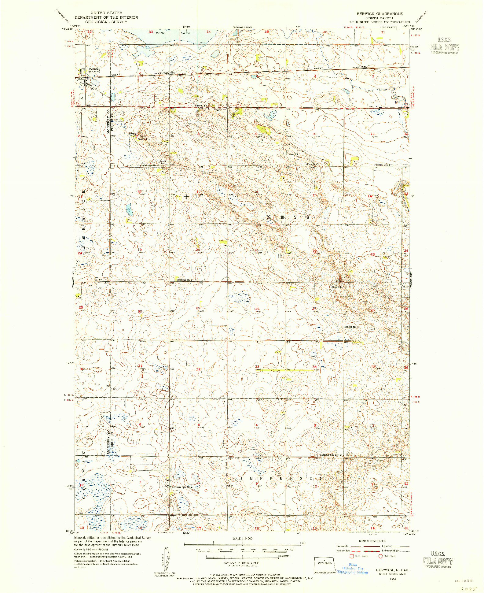 USGS 1:24000-SCALE QUADRANGLE FOR BERWICK, ND 1954