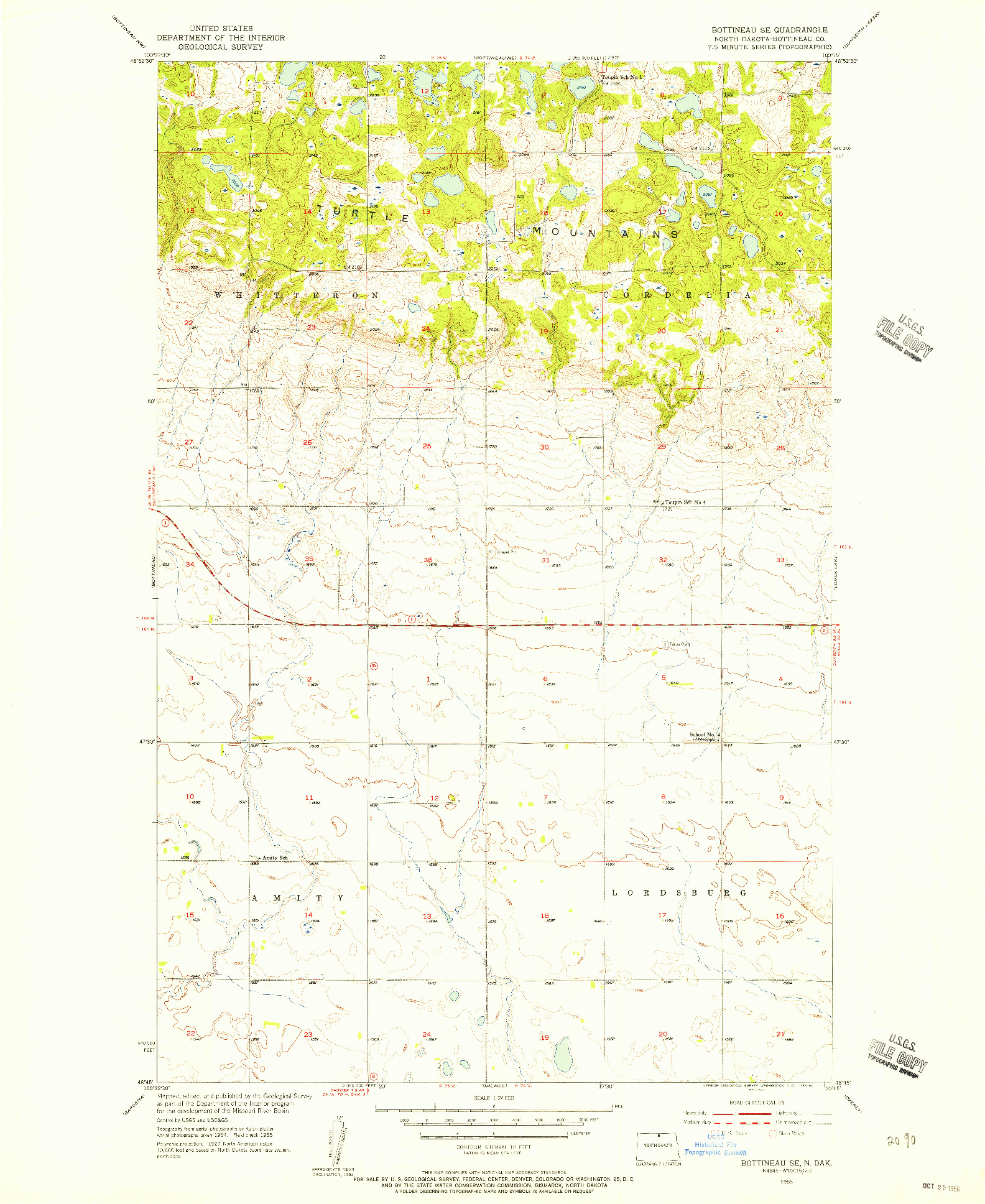 USGS 1:24000-SCALE QUADRANGLE FOR BOTTINEAU SE, ND 1955