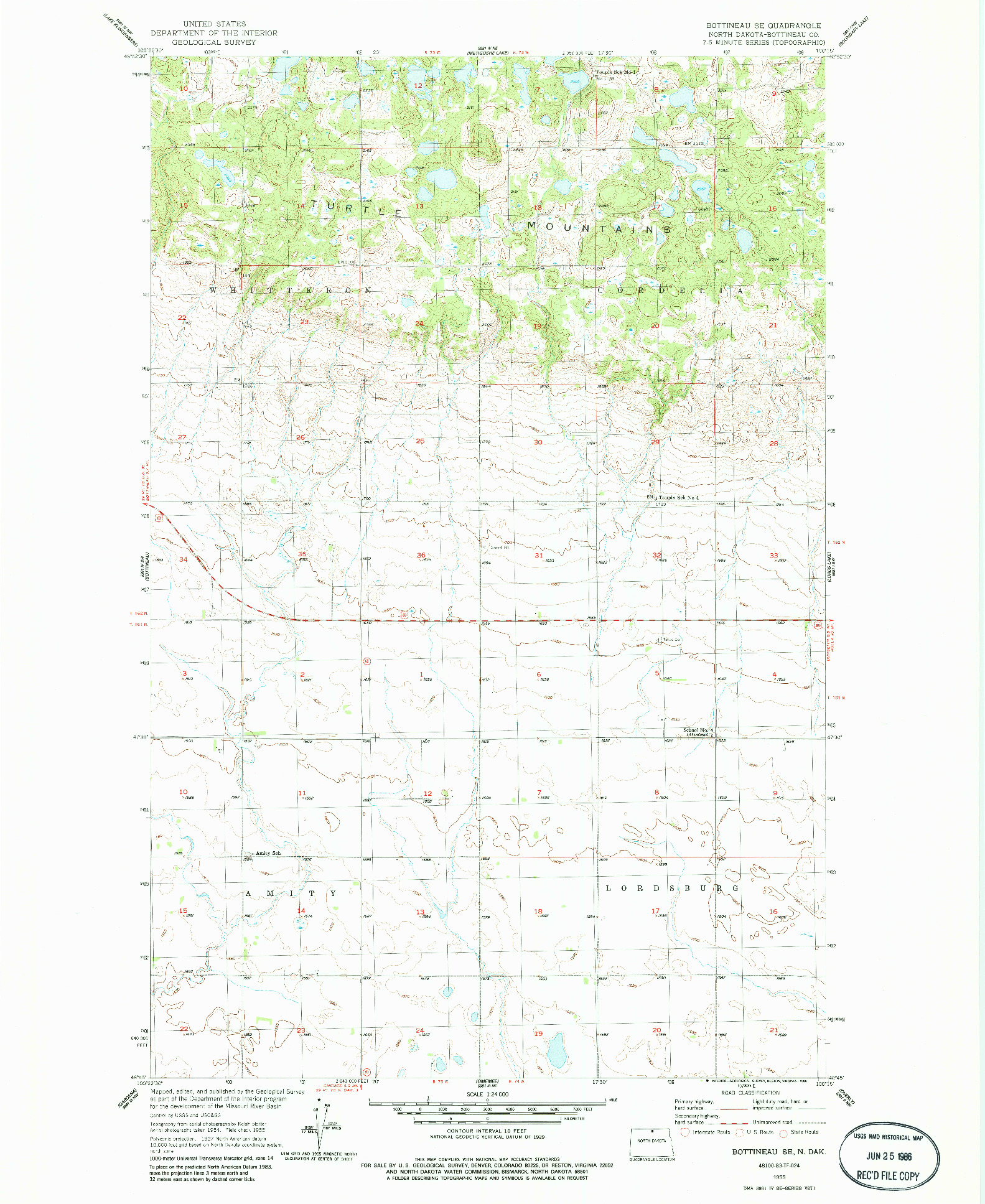 USGS 1:24000-SCALE QUADRANGLE FOR BOTTINEAU, ND 1955