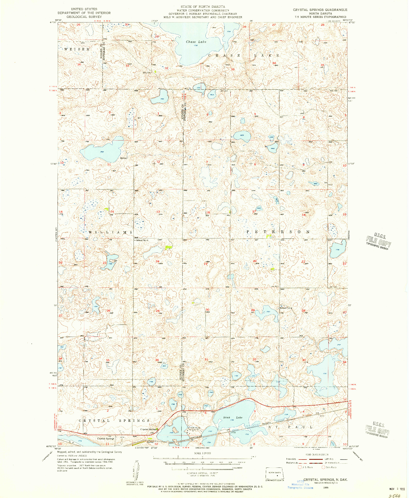 USGS 1:24000-SCALE QUADRANGLE FOR CRYSTAL SPRINGS, ND 1955