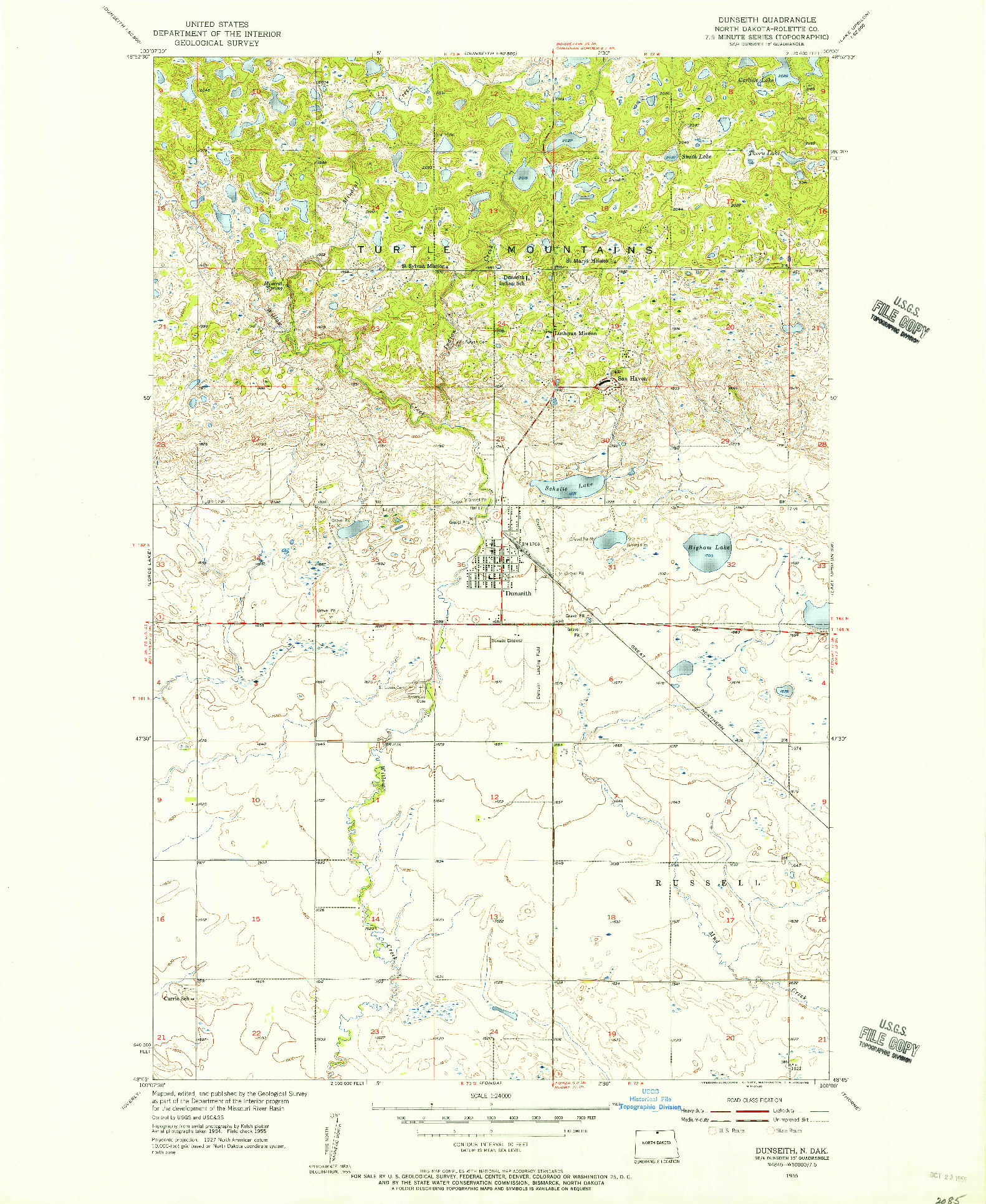 USGS 1:24000-SCALE QUADRANGLE FOR DUNSEITH, ND 1955