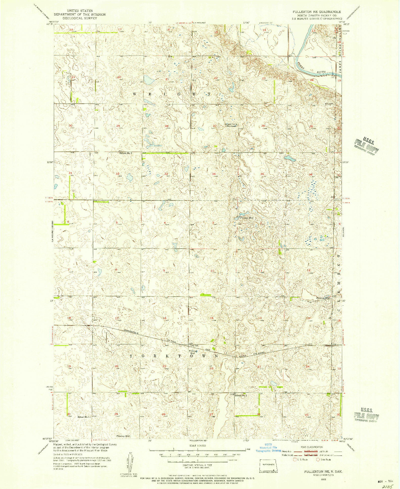 USGS 1:24000-SCALE QUADRANGLE FOR FULLERTON NE, ND 1955
