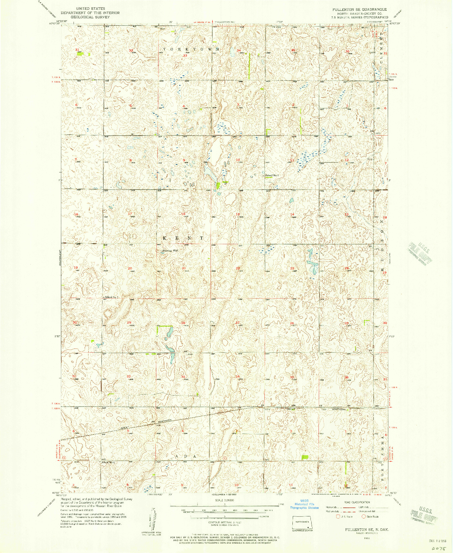 USGS 1:24000-SCALE QUADRANGLE FOR FULLERTON SE, ND 1955