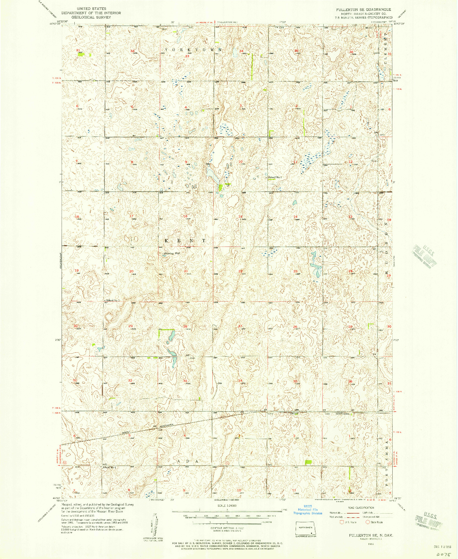 USGS 1:24000-SCALE QUADRANGLE FOR FULLERTON SE, ND 1955