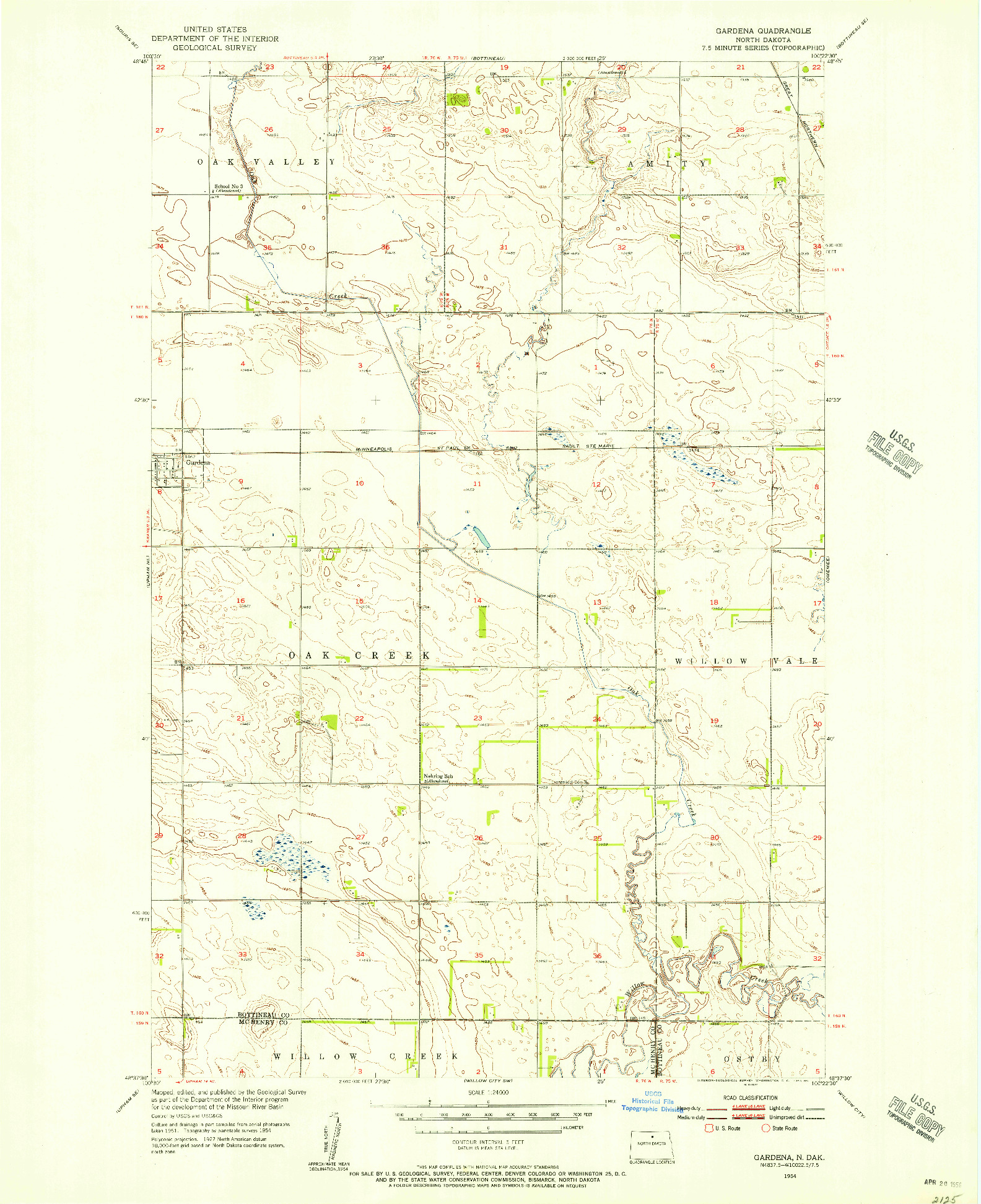USGS 1:24000-SCALE QUADRANGLE FOR GARDENA, ND 1954