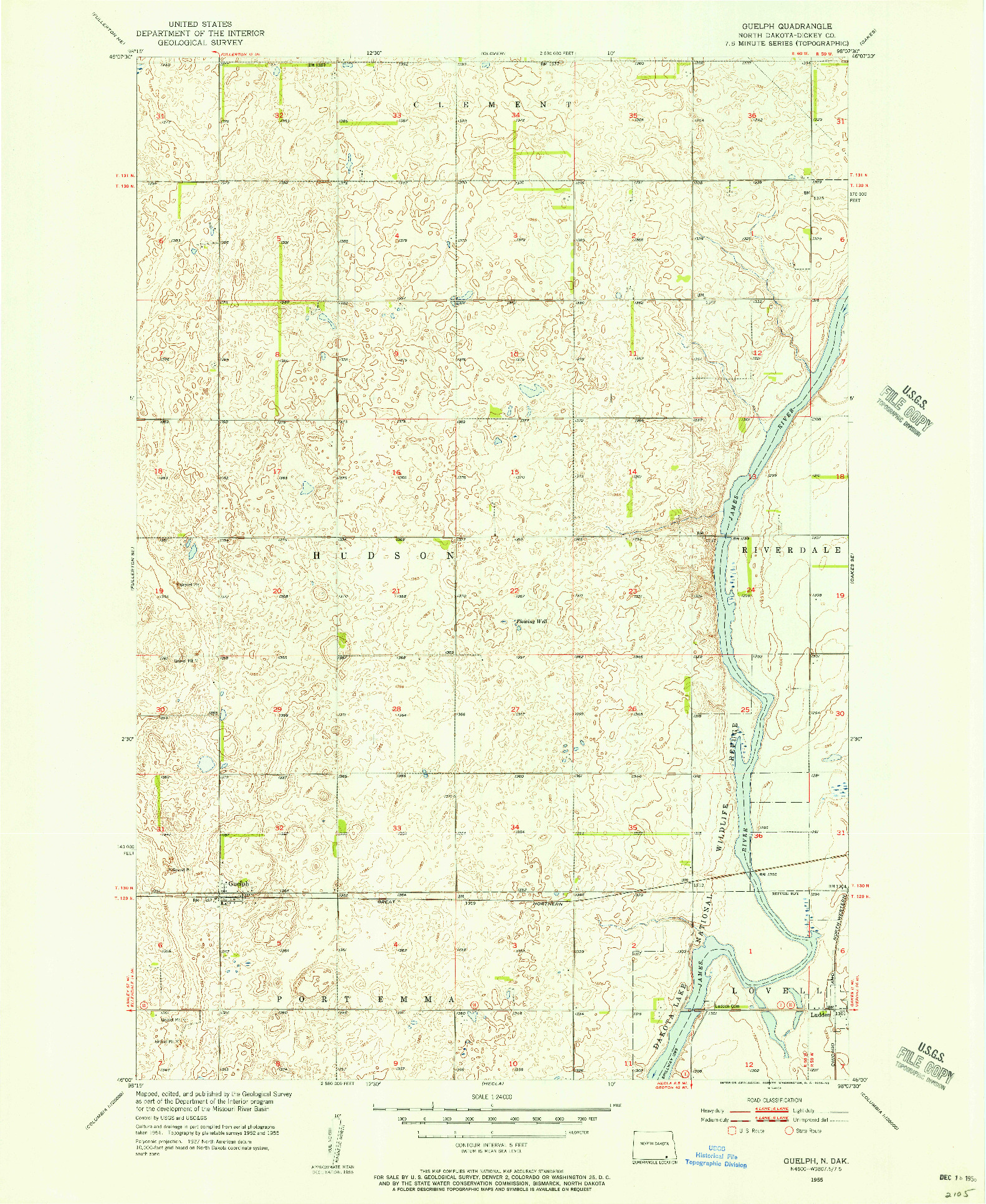 USGS 1:24000-SCALE QUADRANGLE FOR GUELPH, ND 1955