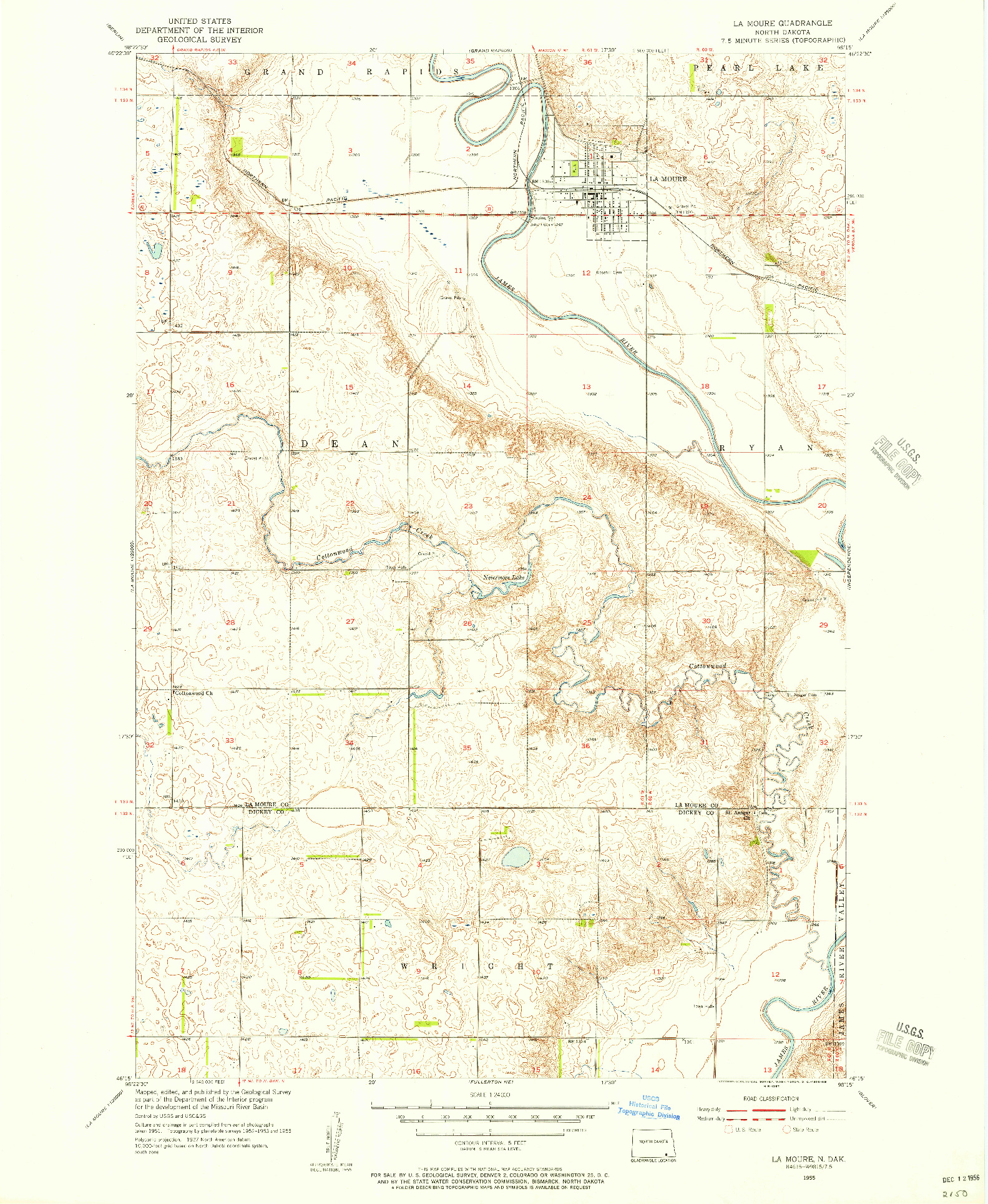 USGS 1:24000-SCALE QUADRANGLE FOR LA MOURE, ND 1955