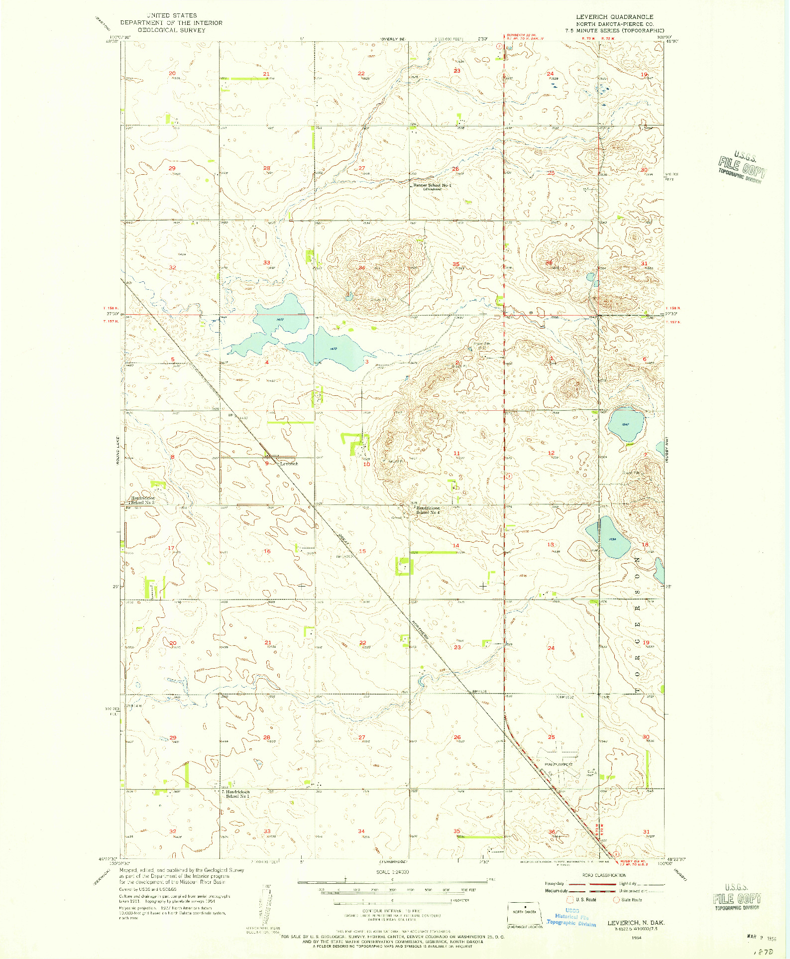 USGS 1:24000-SCALE QUADRANGLE FOR LEVERICH, ND 1954