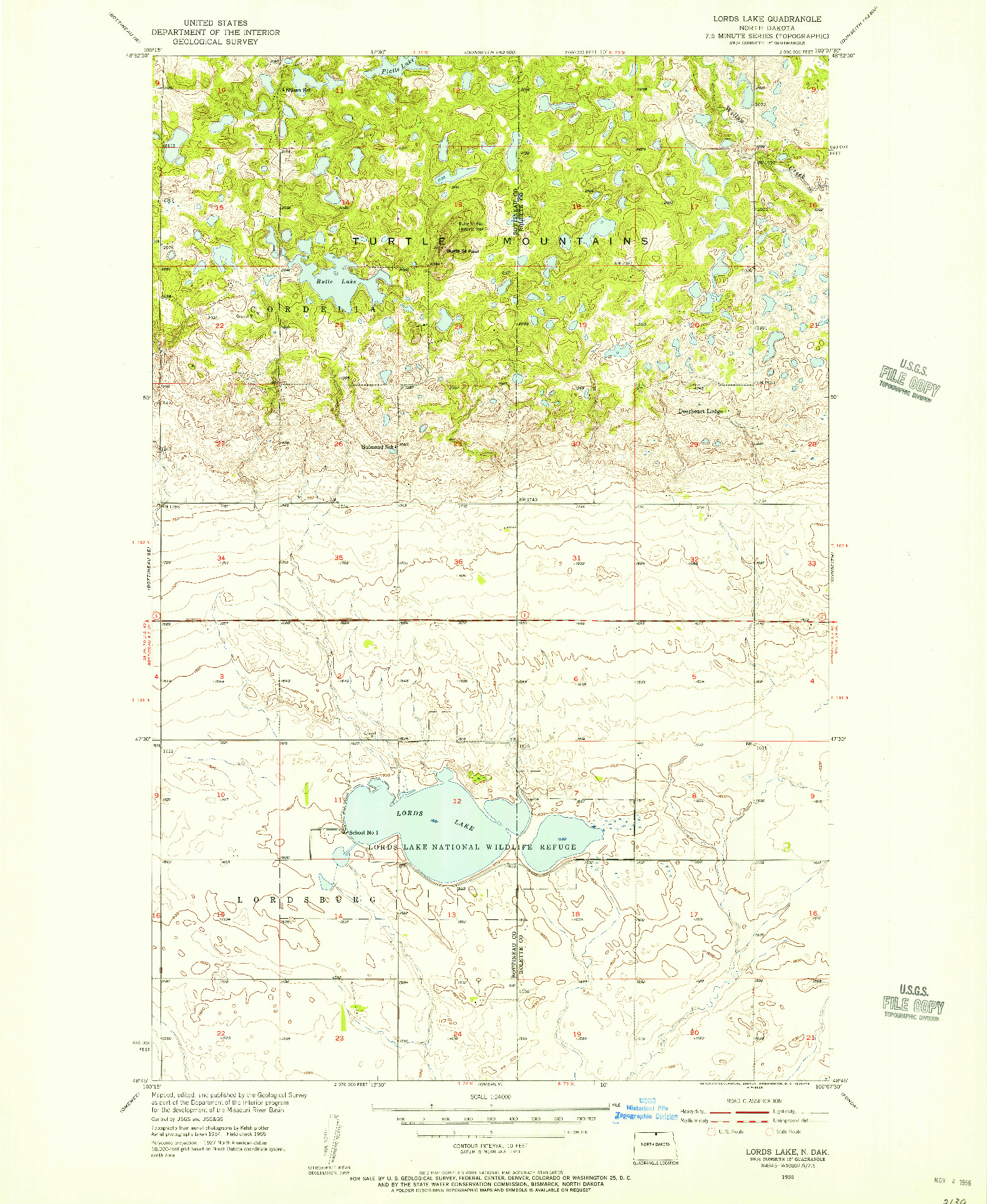 USGS 1:24000-SCALE QUADRANGLE FOR LORDS LAKE, ND 1955