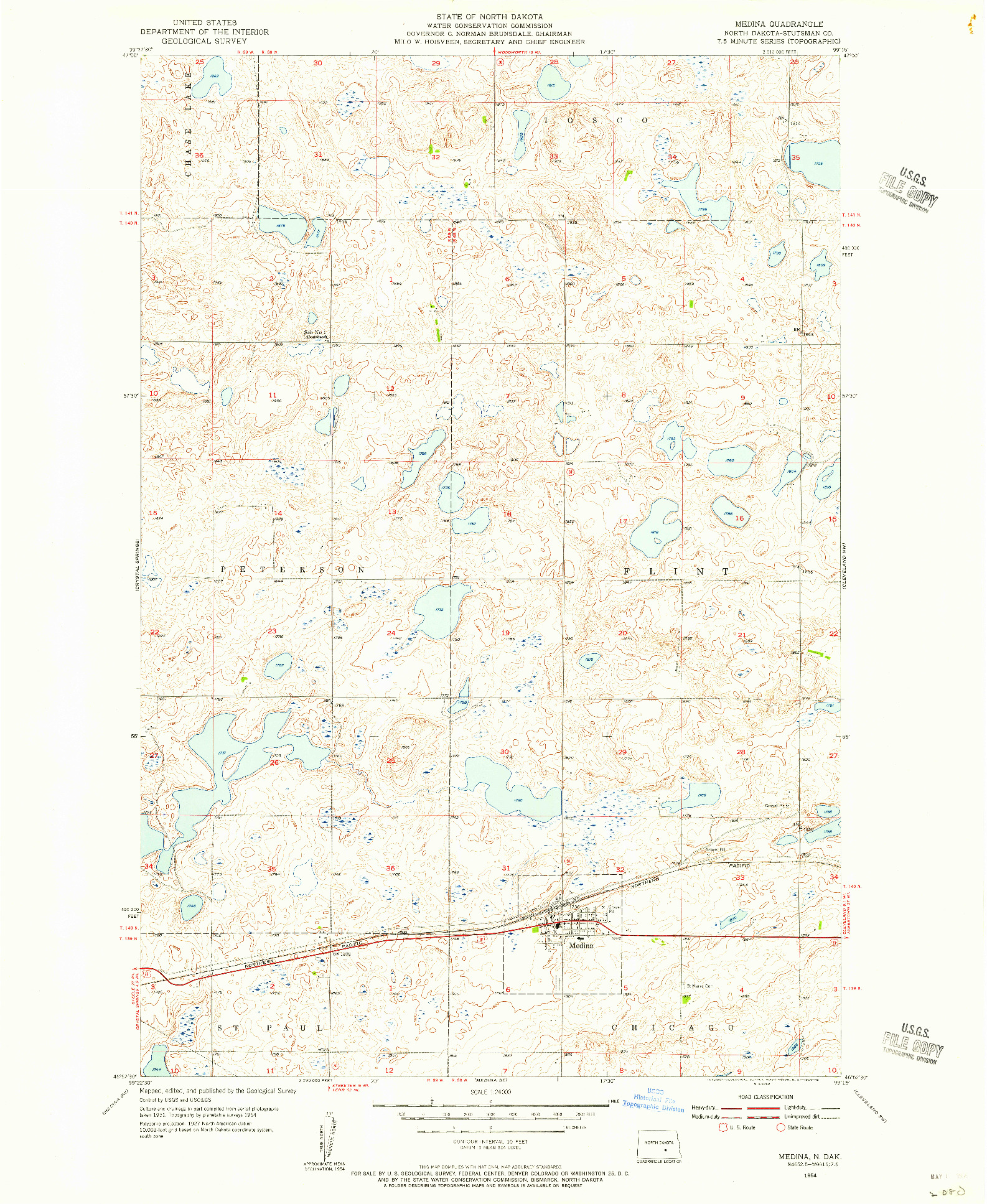 USGS 1:24000-SCALE QUADRANGLE FOR MEDINA, ND 1954