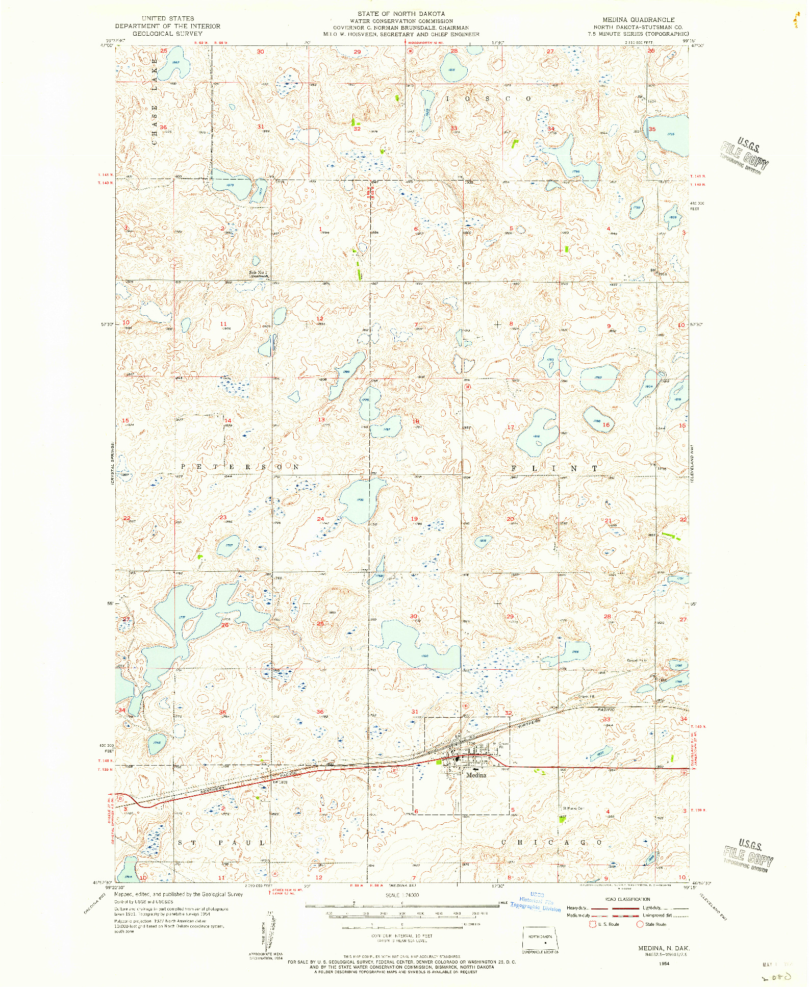 USGS 1:24000-SCALE QUADRANGLE FOR MEDINA, ND 1954