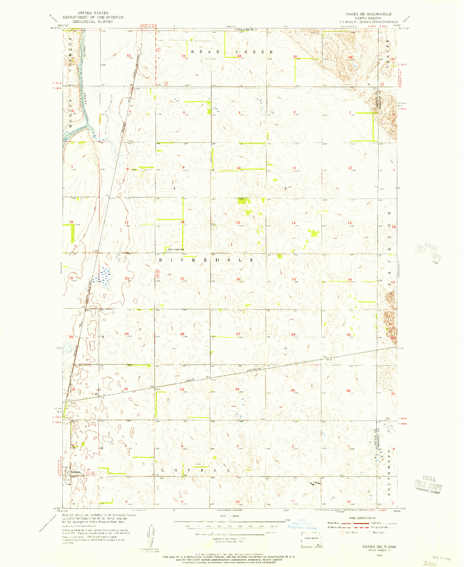 USGS 1:24000-SCALE QUADRANGLE FOR OAKES SE, ND 1955