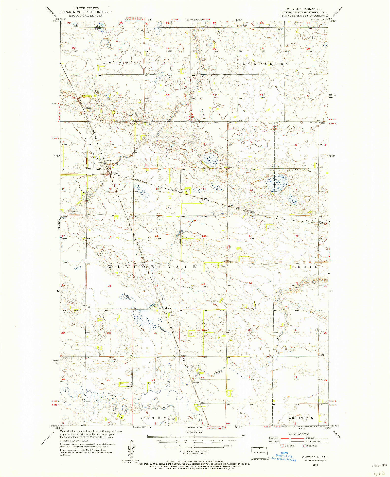 USGS 1:24000-SCALE QUADRANGLE FOR OMEMEE, ND 1954