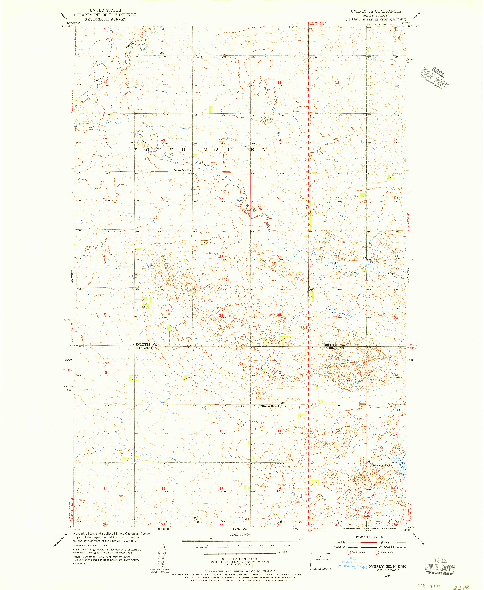 USGS 1:24000-SCALE QUADRANGLE FOR OVERLY SE, ND 1954