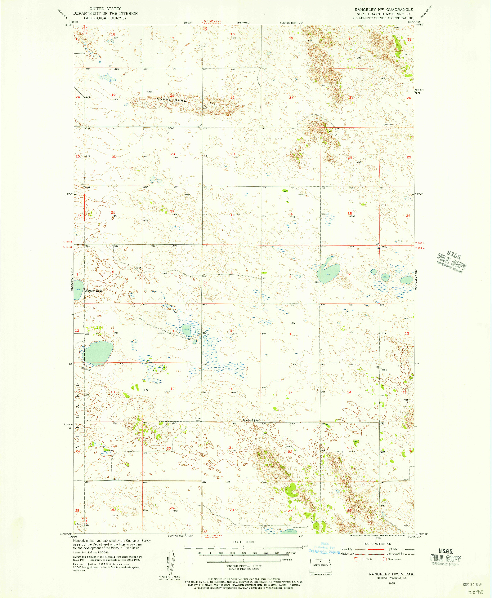 USGS 1:24000-SCALE QUADRANGLE FOR RANGELEY NW, ND 1955