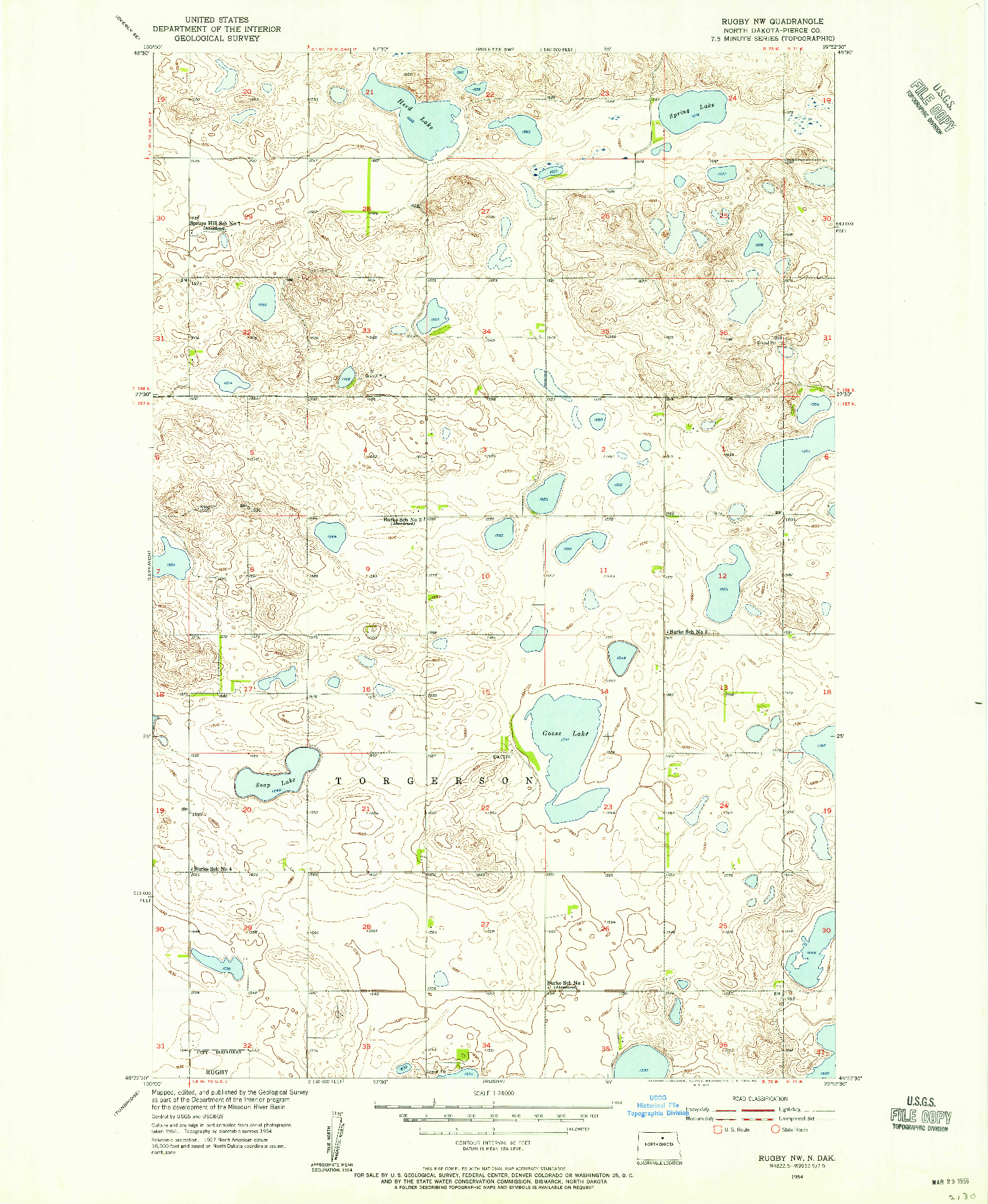 USGS 1:24000-SCALE QUADRANGLE FOR RUGBY NW, ND 1954