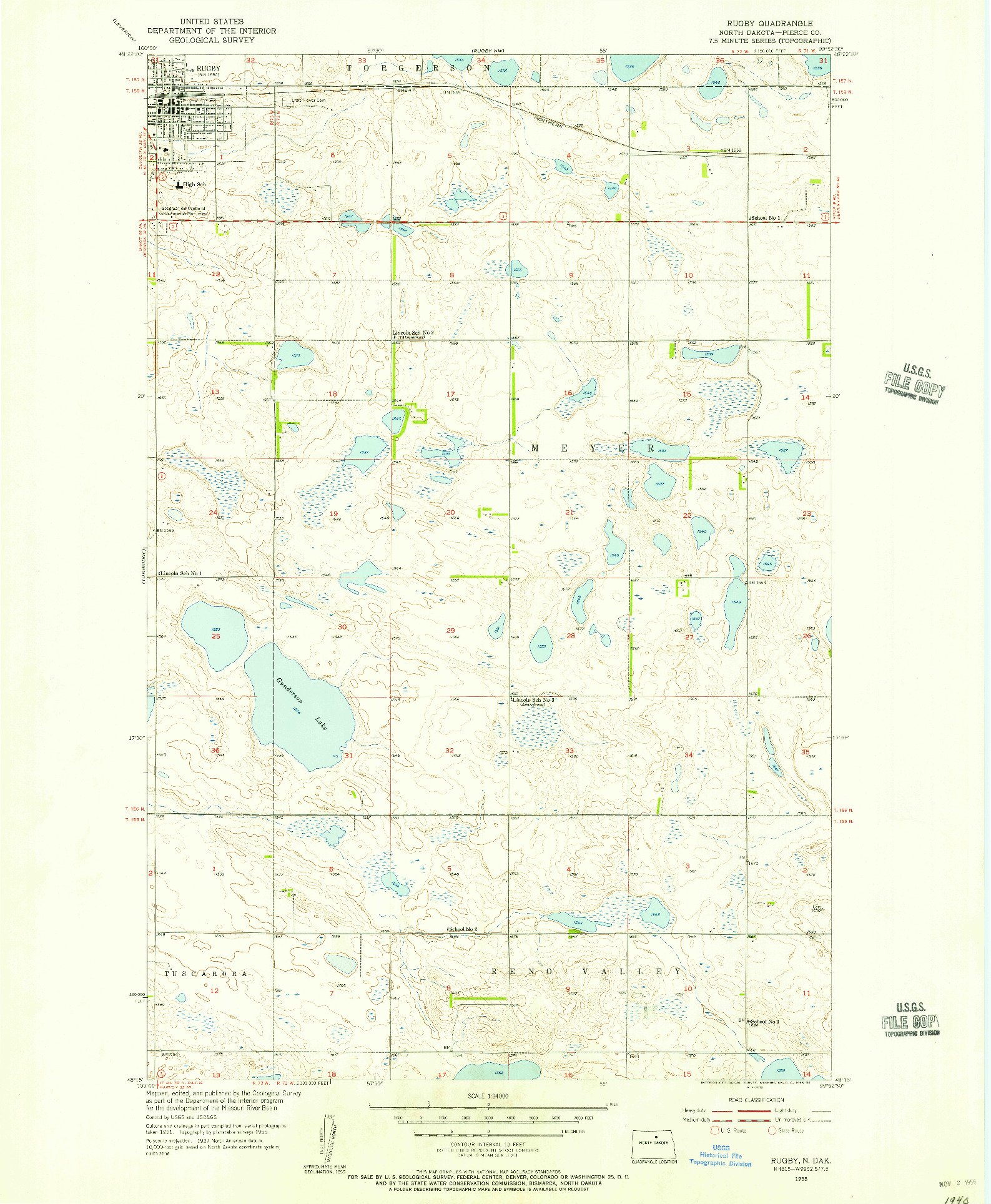 USGS 1:24000-SCALE QUADRANGLE FOR RUGBY, ND 1955