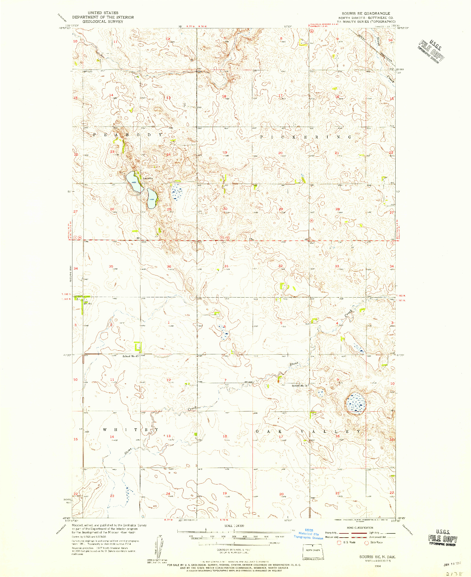 USGS 1:24000-SCALE QUADRANGLE FOR SOURIS SE, ND 1954