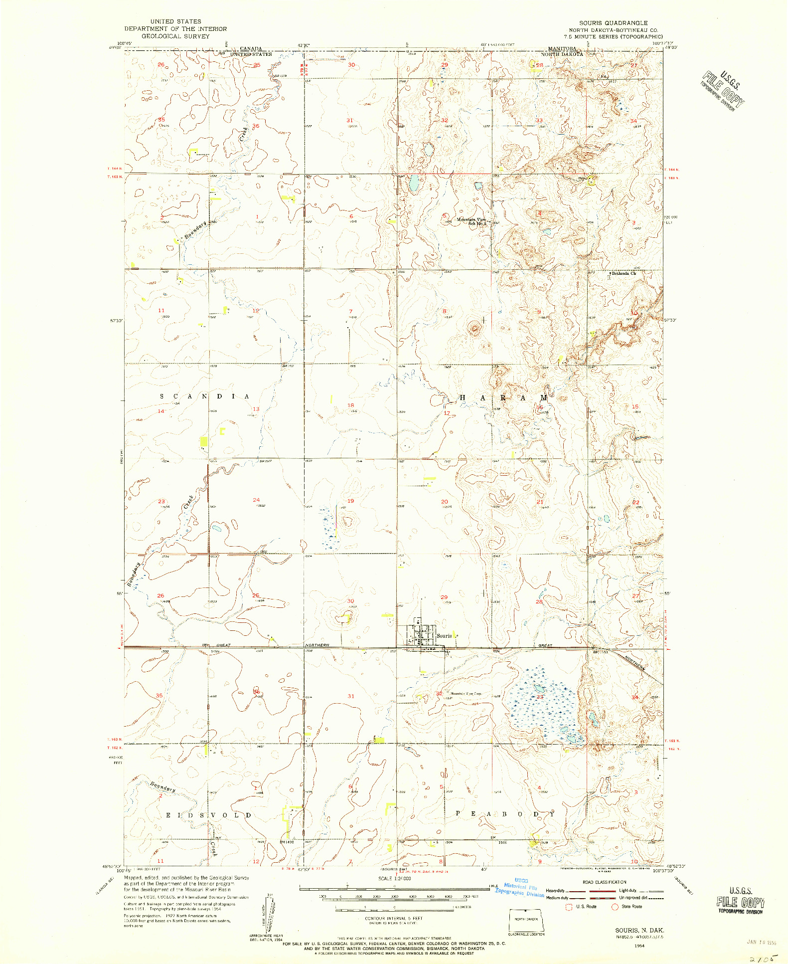 USGS 1:24000-SCALE QUADRANGLE FOR SOURIS, ND 1954