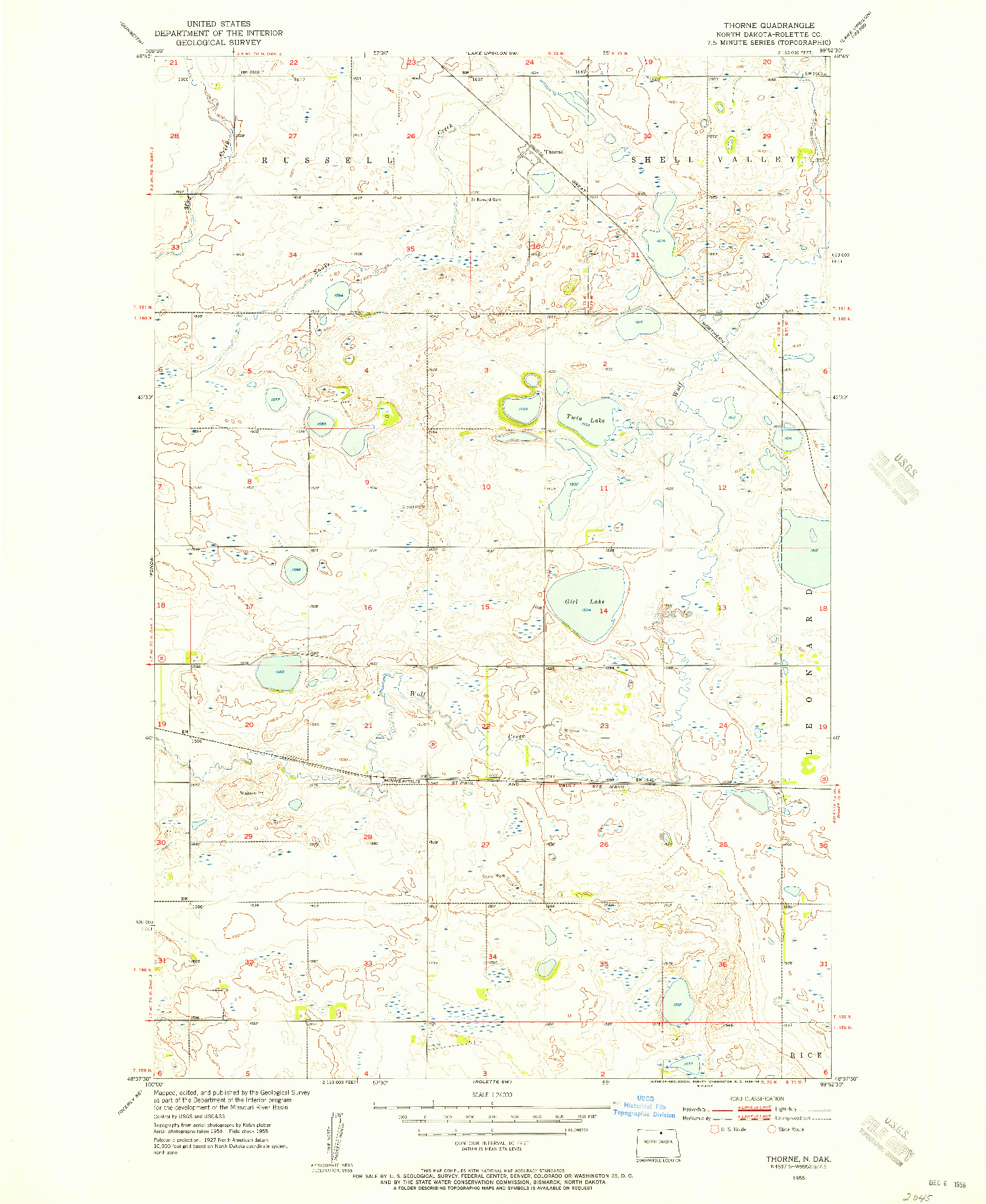 USGS 1:24000-SCALE QUADRANGLE FOR THORNE, ND 1955