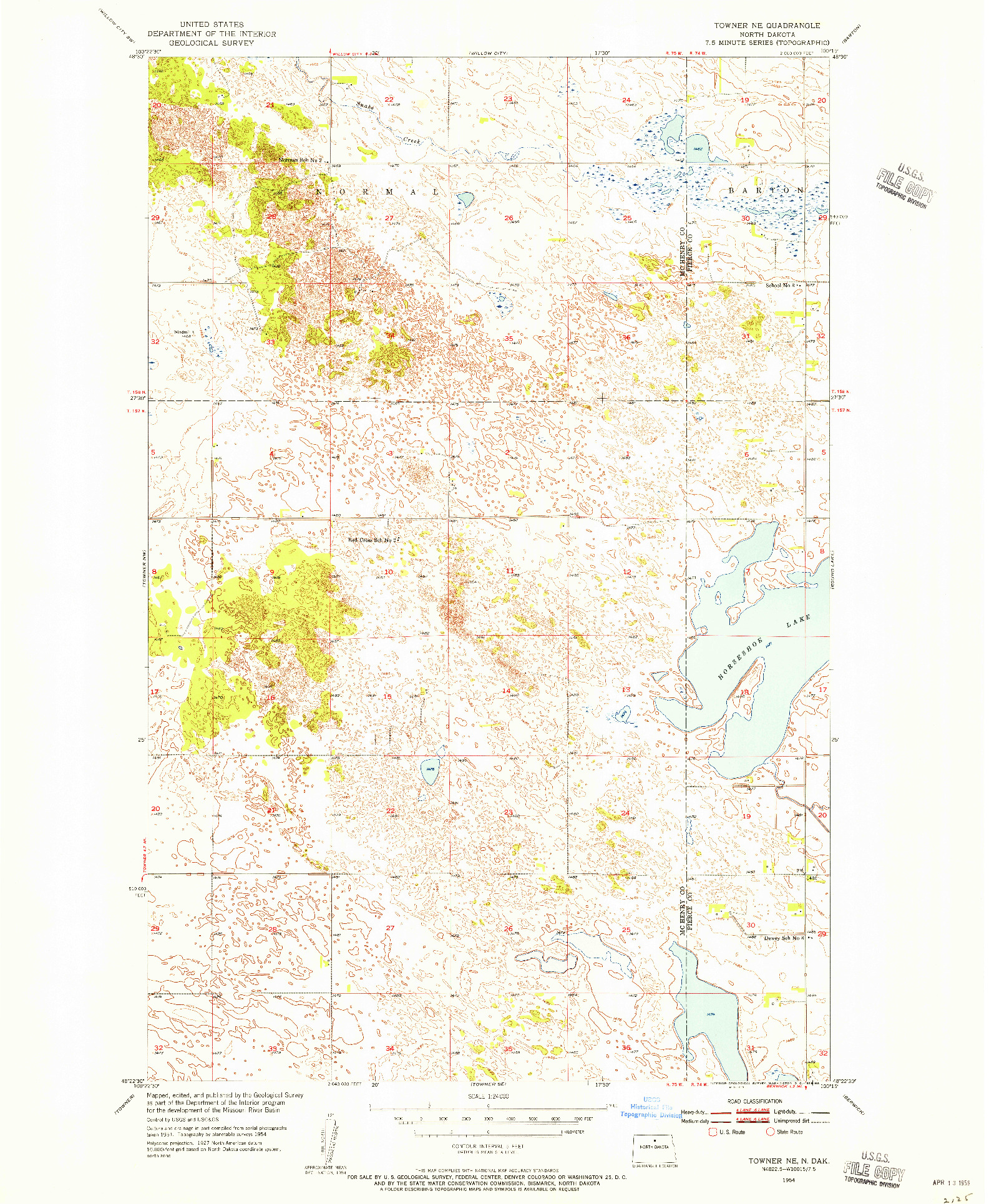USGS 1:24000-SCALE QUADRANGLE FOR TOWNER NE, ND 1954