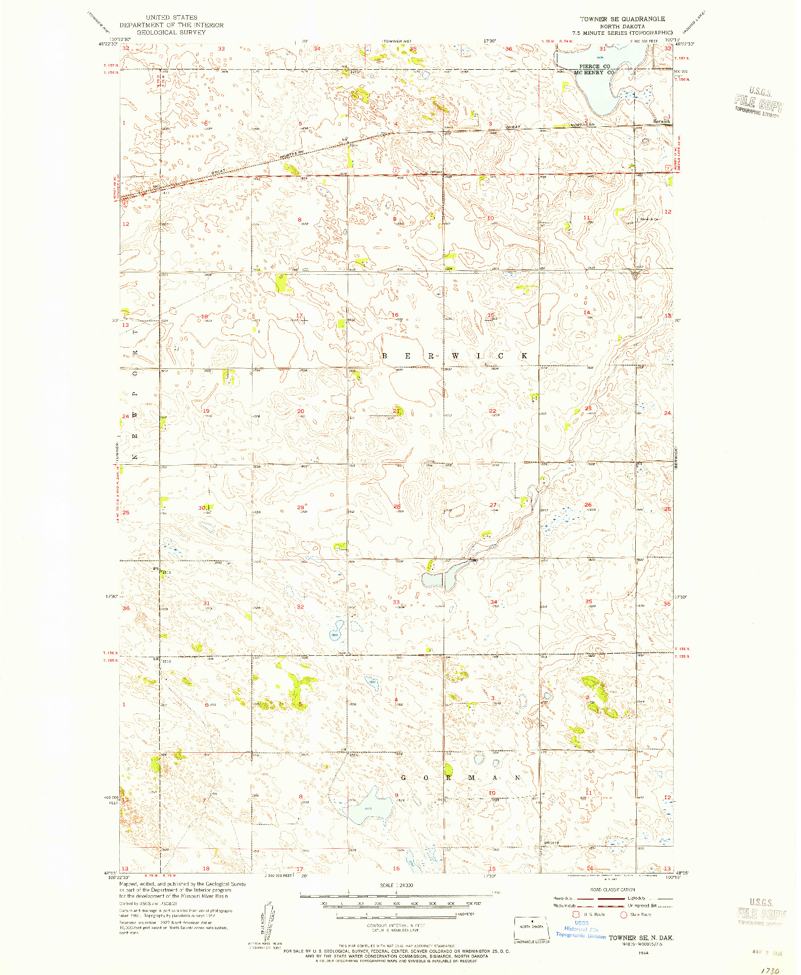 USGS 1:24000-SCALE QUADRANGLE FOR TOWNER SE, ND 1954