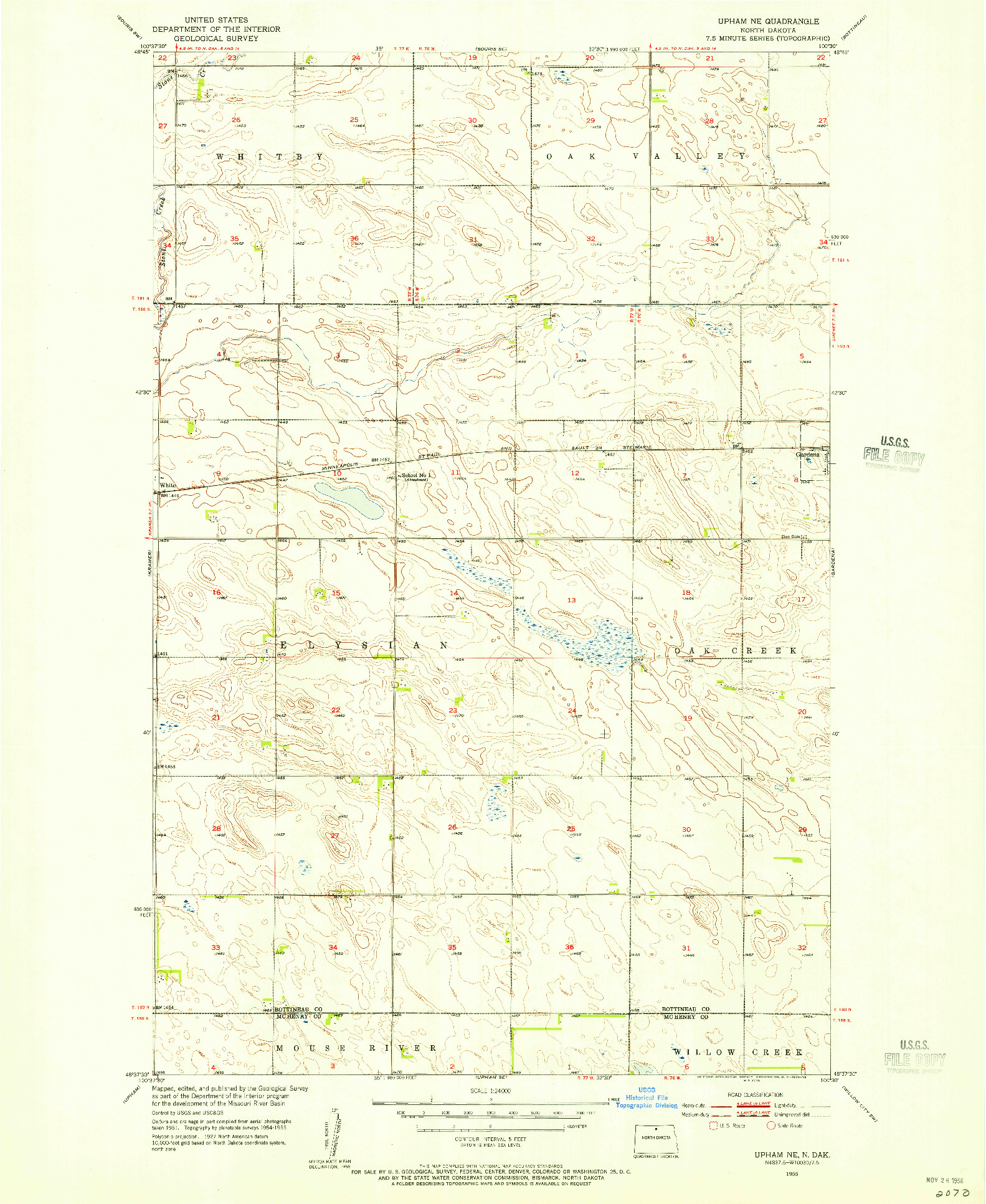 USGS 1:24000-SCALE QUADRANGLE FOR UPHAM NE, ND 1955