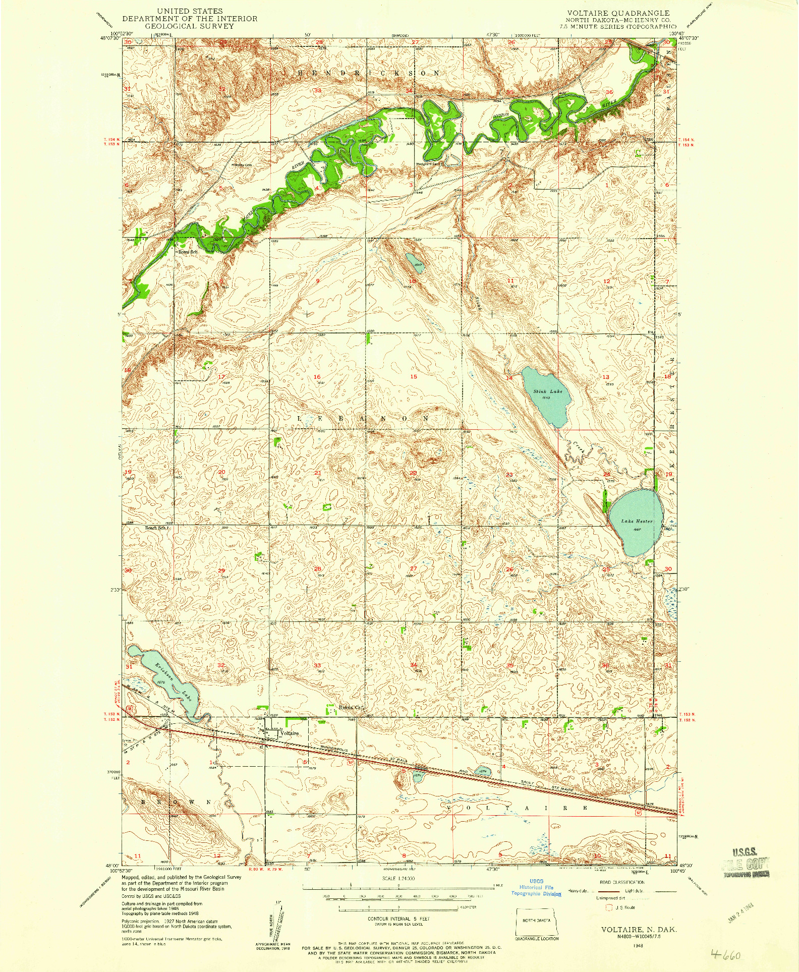 USGS 1:24000-SCALE QUADRANGLE FOR VOLTAIRE, ND 1948