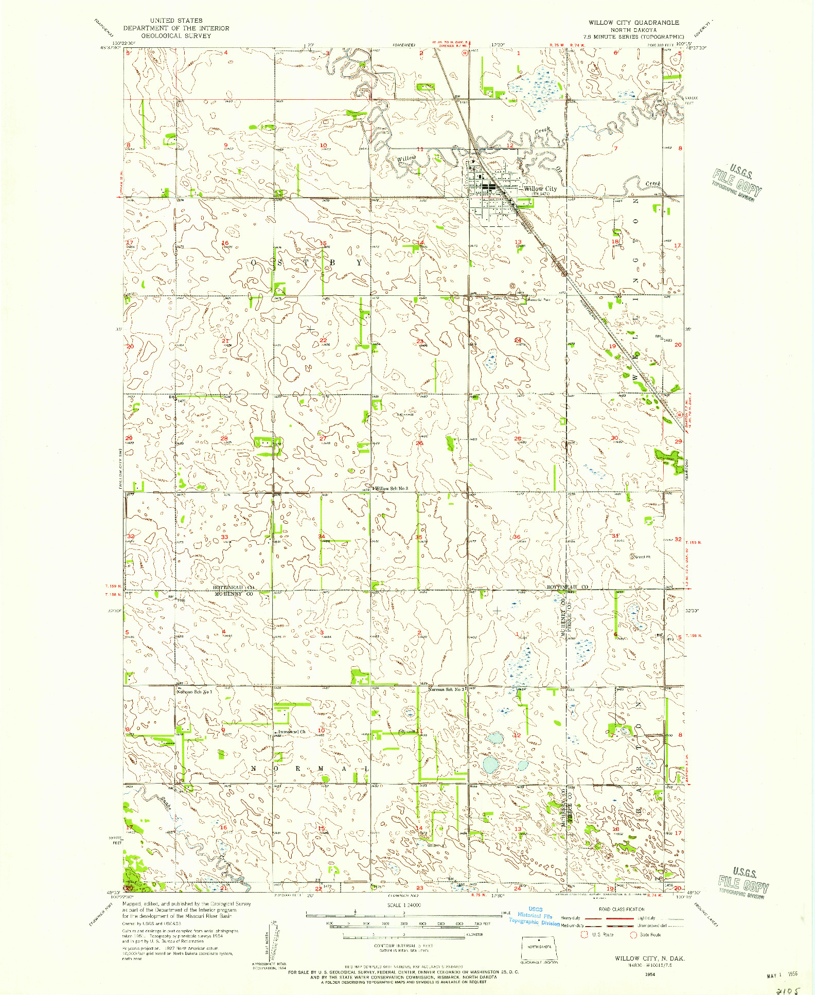 USGS 1:24000-SCALE QUADRANGLE FOR WILLOW CITY, ND 1954