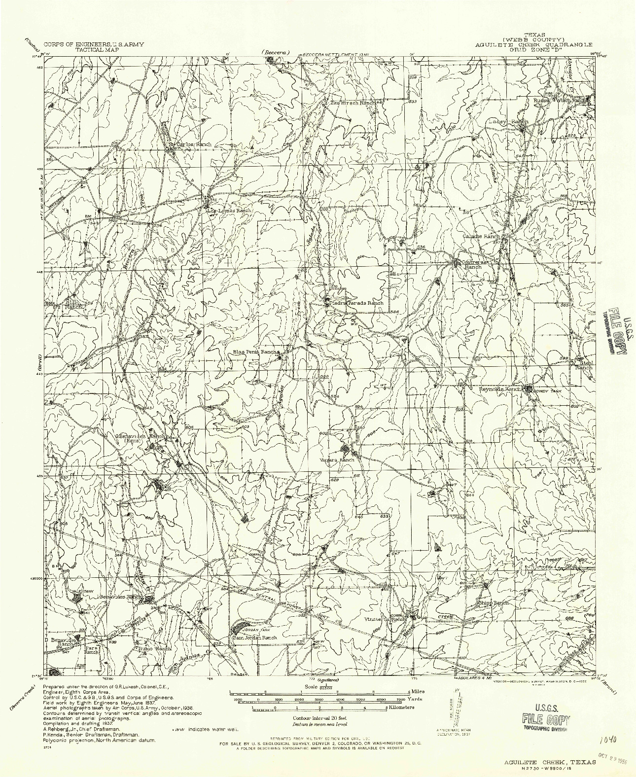 USGS 1:62500-SCALE QUADRANGLE FOR AGUILETE CREEK, TX 1937