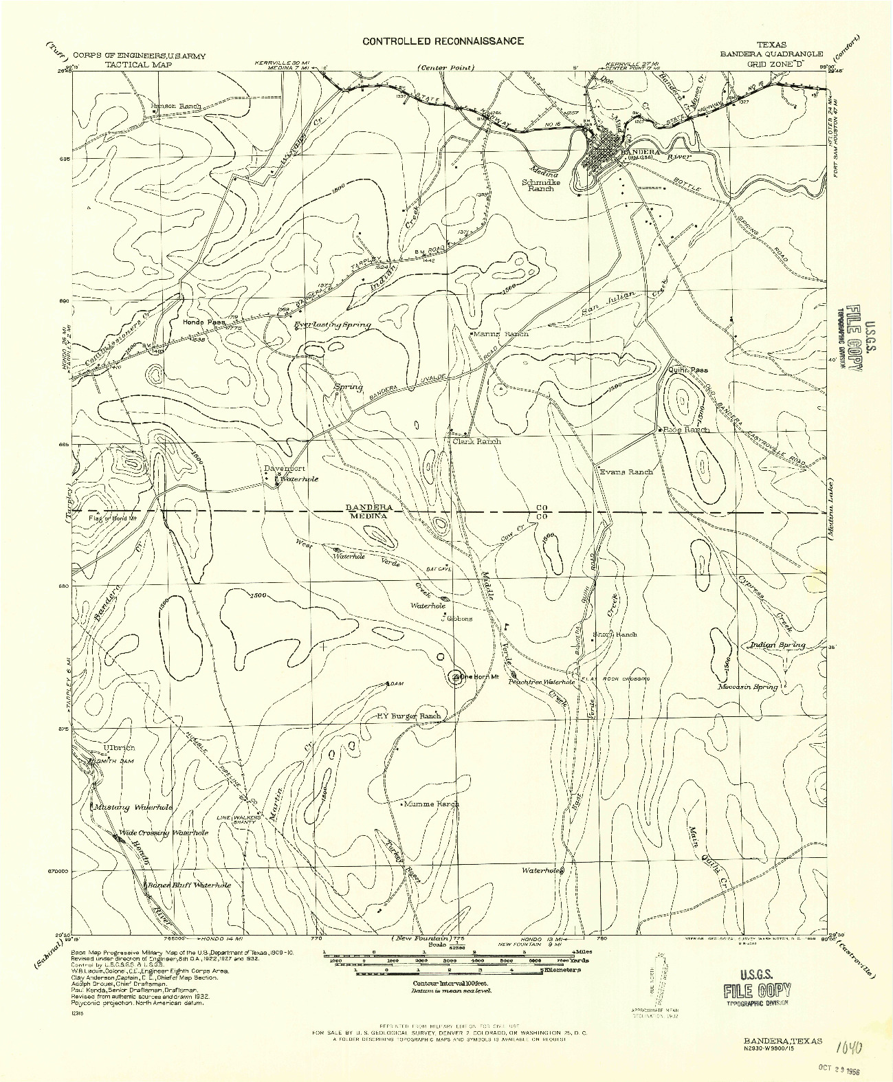 USGS 1:62500-SCALE QUADRANGLE FOR BANDERA, TX 1956