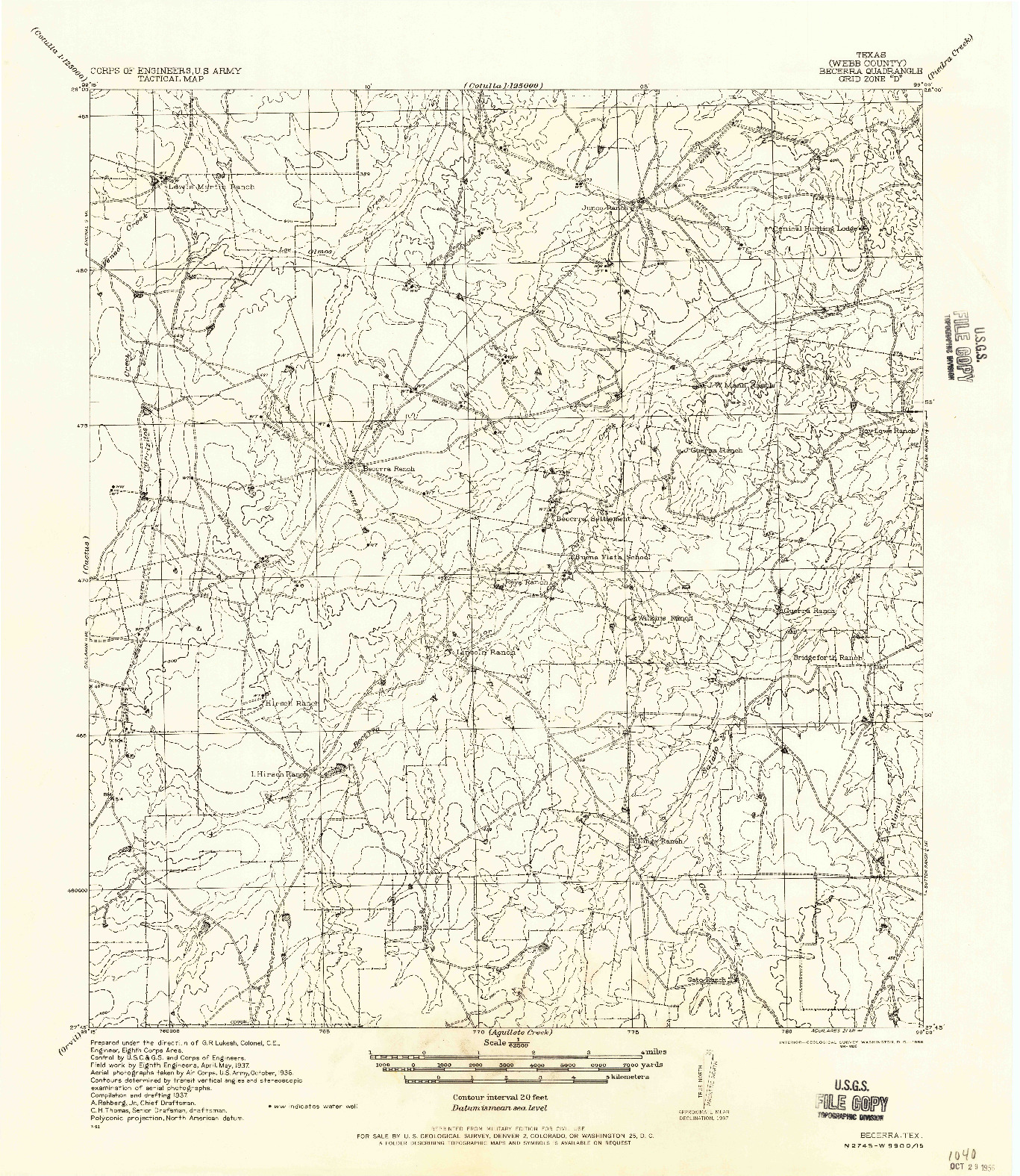 USGS 1:62500-SCALE QUADRANGLE FOR BECERRA, TX 1956