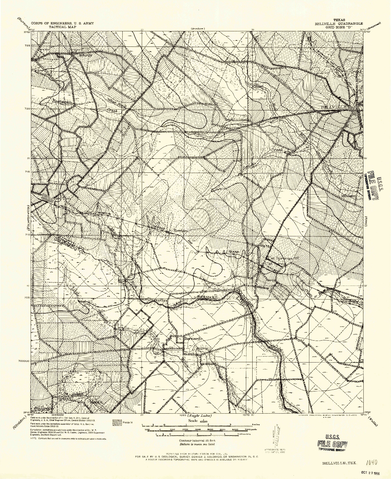 USGS 1:62500-SCALE QUADRANGLE FOR BELLVILLE, TX 1956