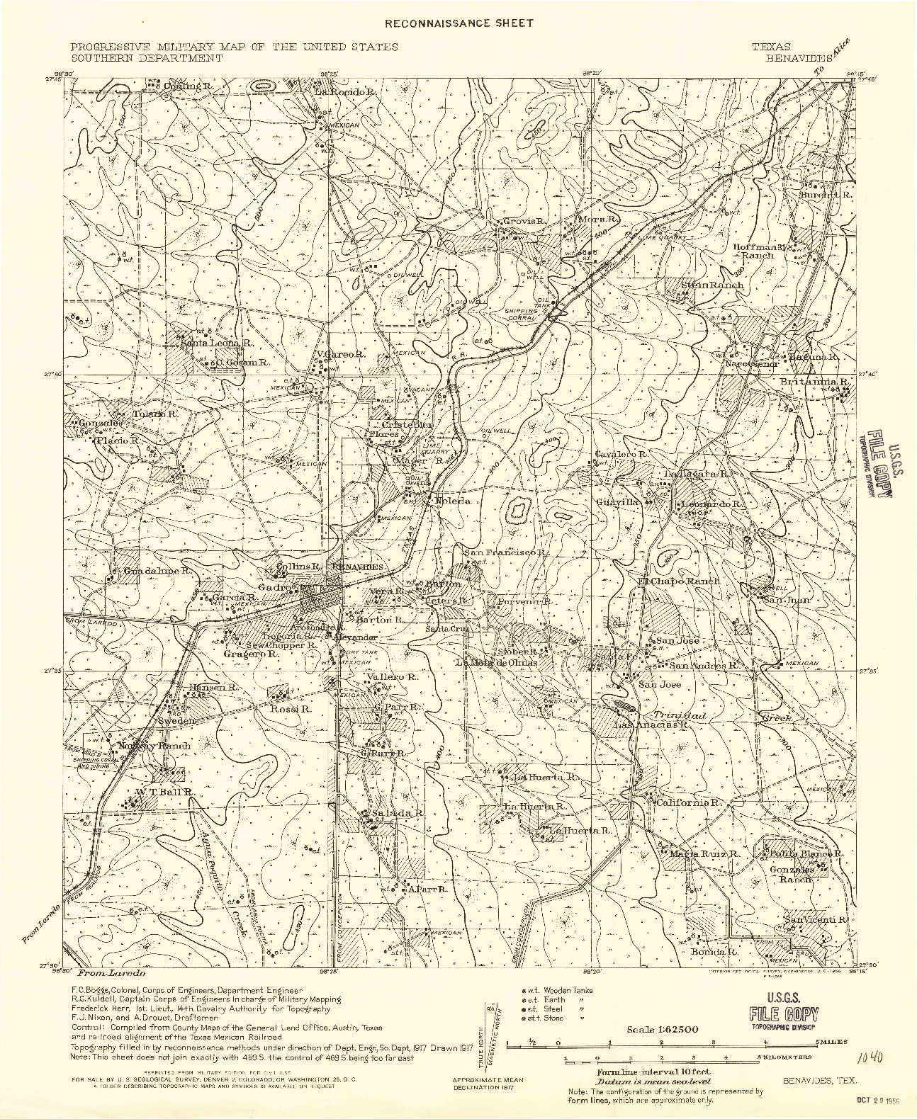USGS 1:62500-SCALE QUADRANGLE FOR BENAVIDES, TX 1956